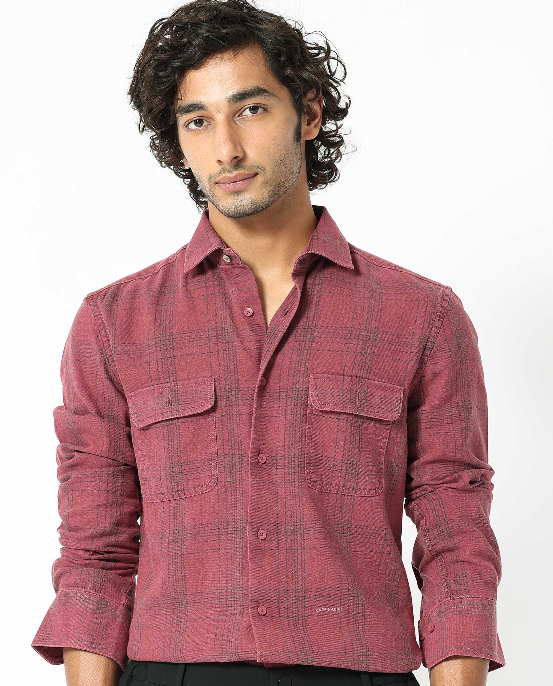 Rare Rabbit Men's Hammel Dark Pink Cotton Checked Print Regular Fit Full Sleeve Collared Shirt