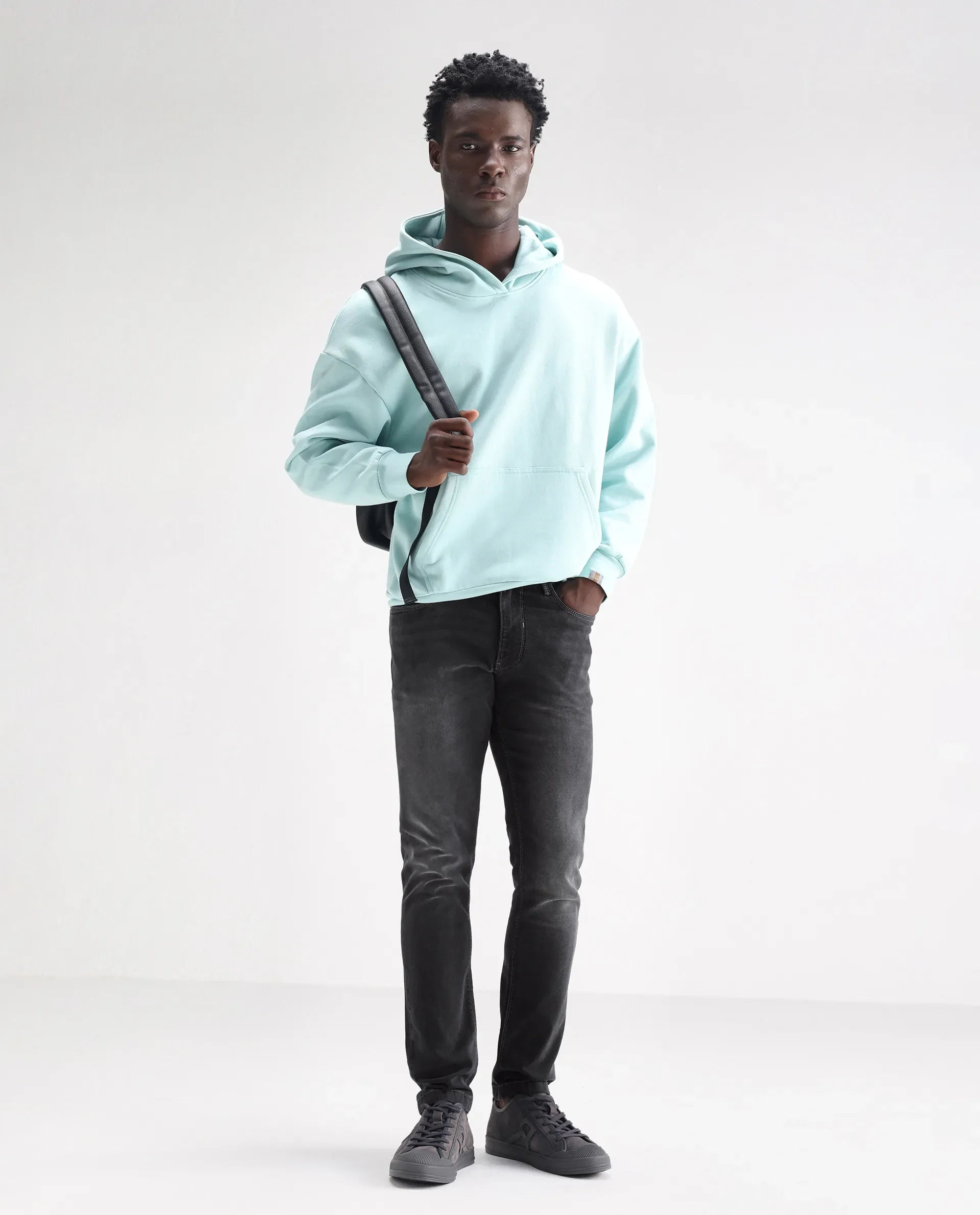 Rare Rabbit Men's Hawkins Light Grey Cotton Plain Hawk Slim Fit Jeans