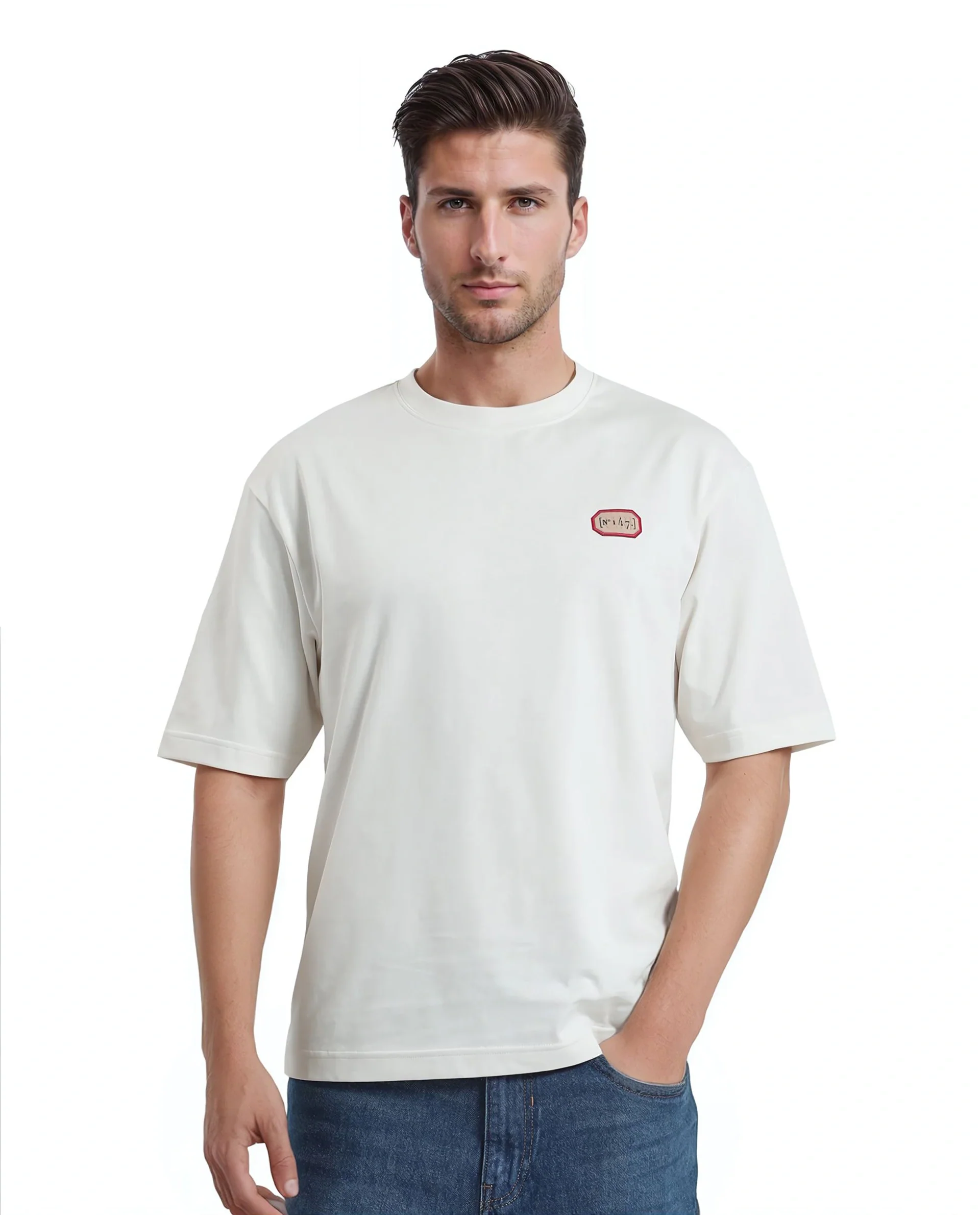 Rare Rabbit Men's Hirm Off White Cotton Graphic Print Qlo Fit Half Sleeve Crew Neck T-Shirt