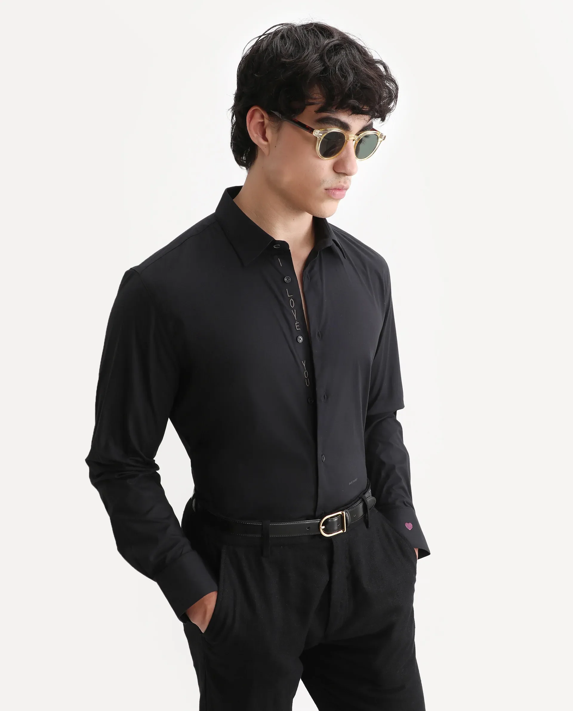 Rare Rabbit Men's Hox Black Cotton Checked Print Regular Fit Full Sleeve Cuban Collar Shirt