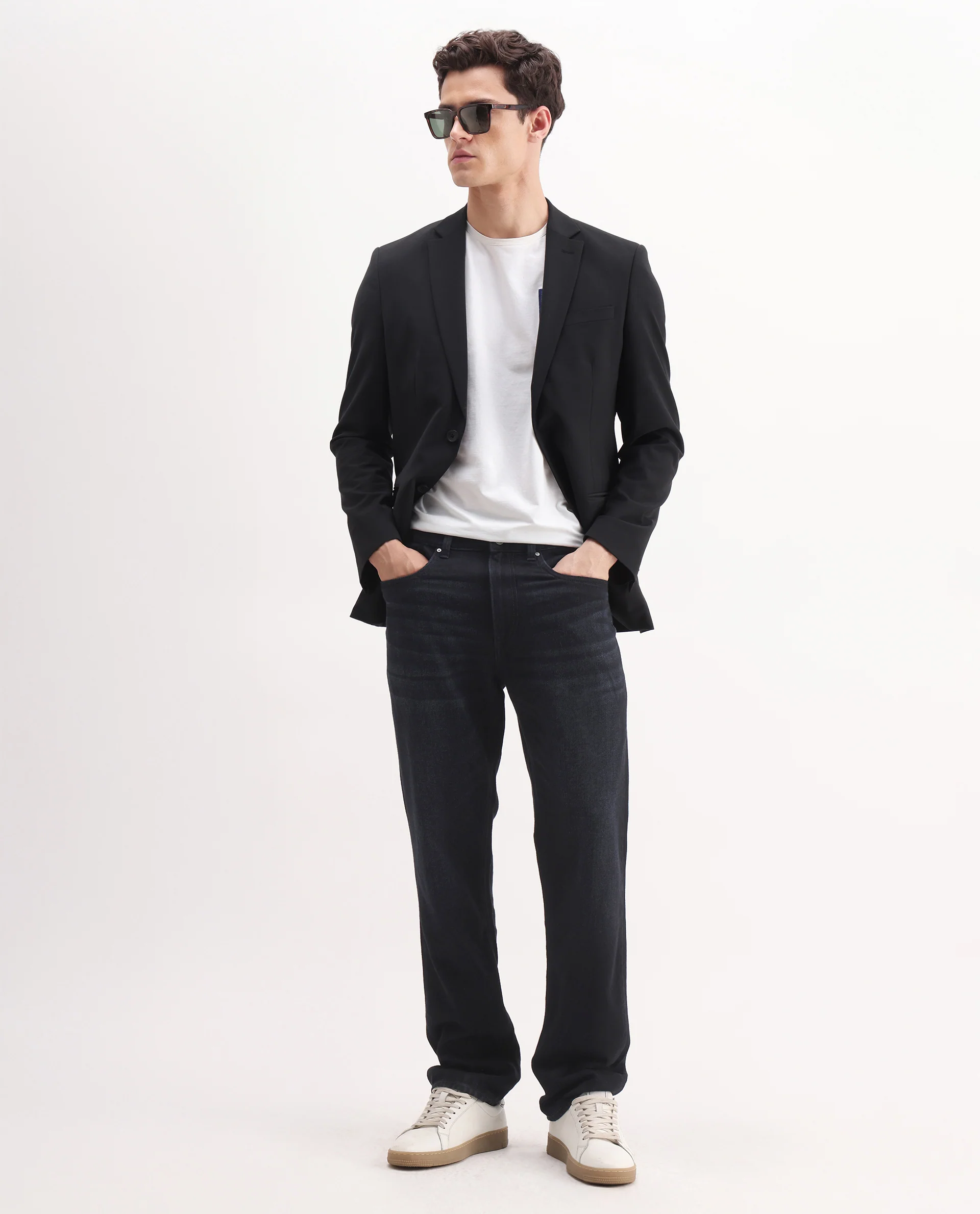 Rare Rabbit Men's Indy Dark Navy Cotton Blend Plain Morris Regular Fit Jeans