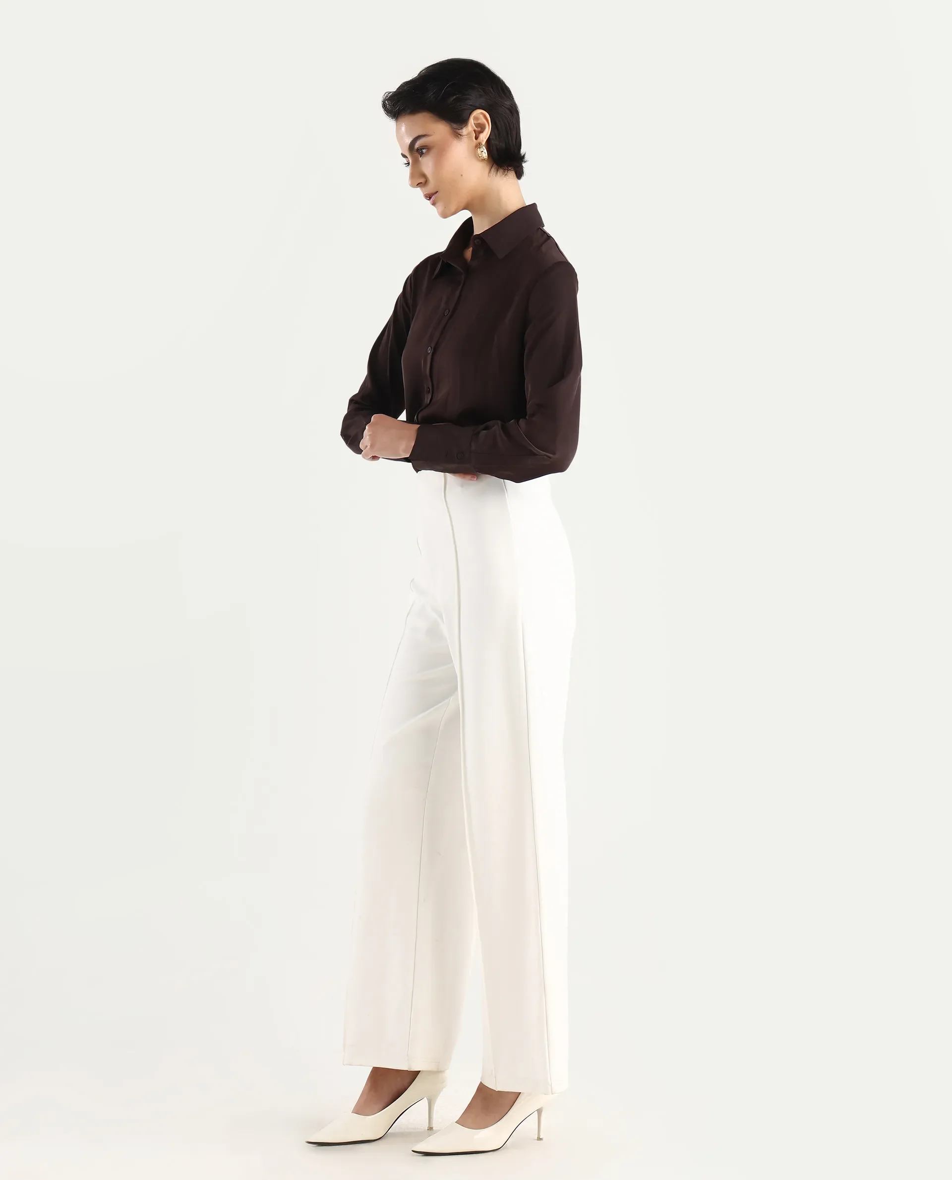 Rareism Women's Jancura Off White Nylon Straight Plain Trouser - Image 7