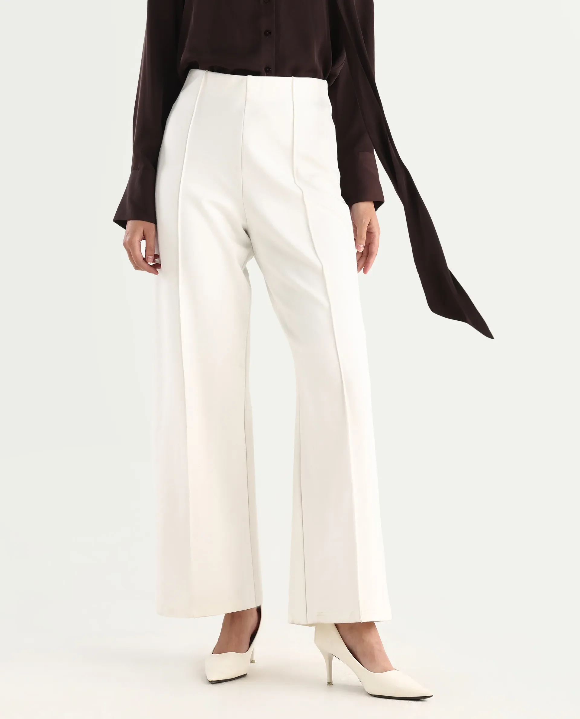 Rareism Women's Jancura-S26 Off White Viscose Blend Relaxed Fit Plain Trouser - Image 2