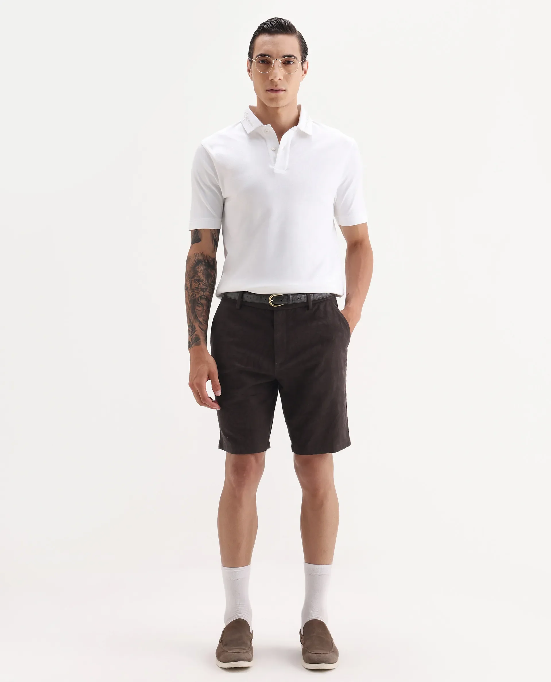 Rare Rabbit Men Jeck-S Dark Brown Cotton Fabric Button Closure Jacquard Shorts