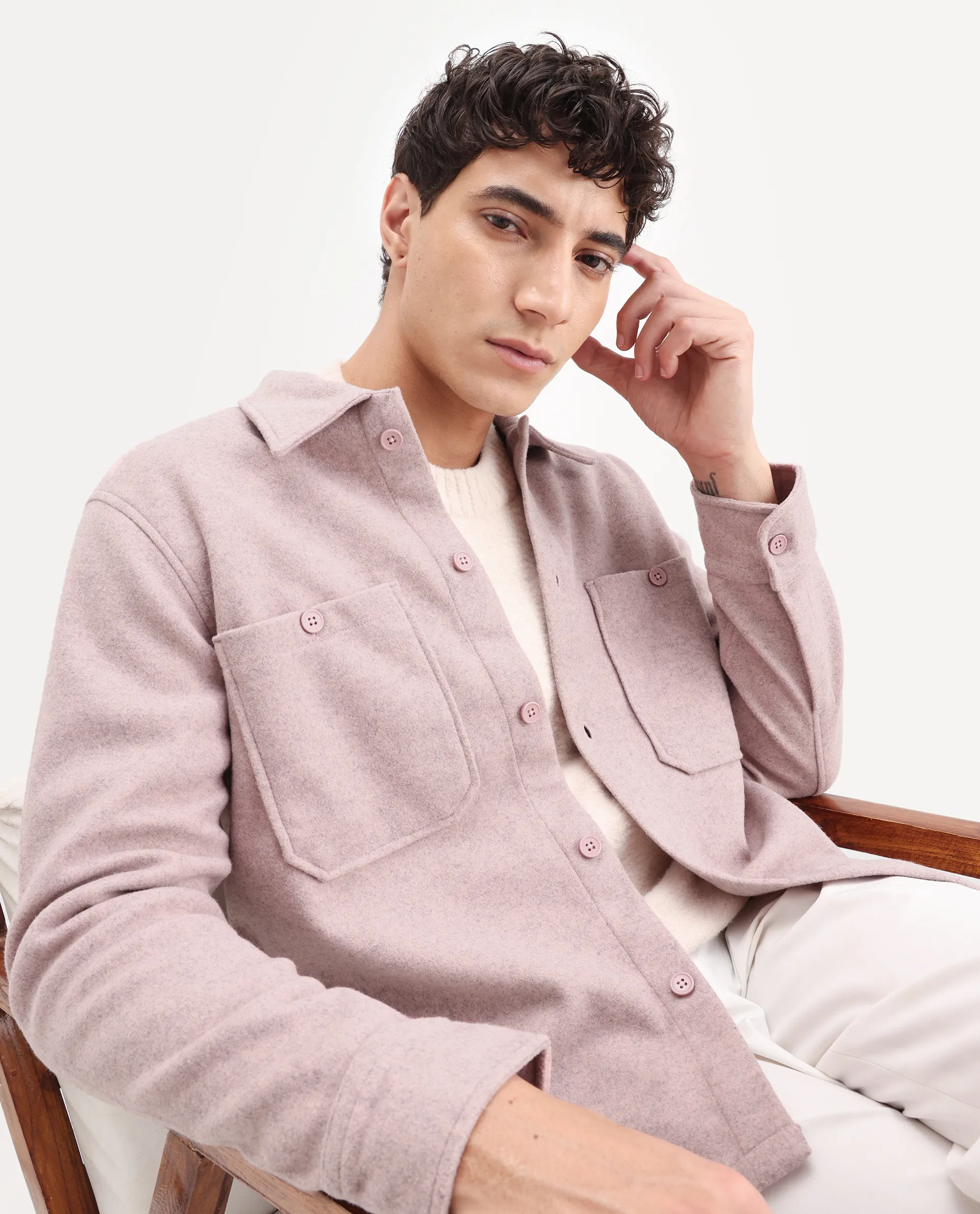 Rare Rabbit Men's Jerome Pink Plain Regular Fit Full Sleeve Collared Jacket