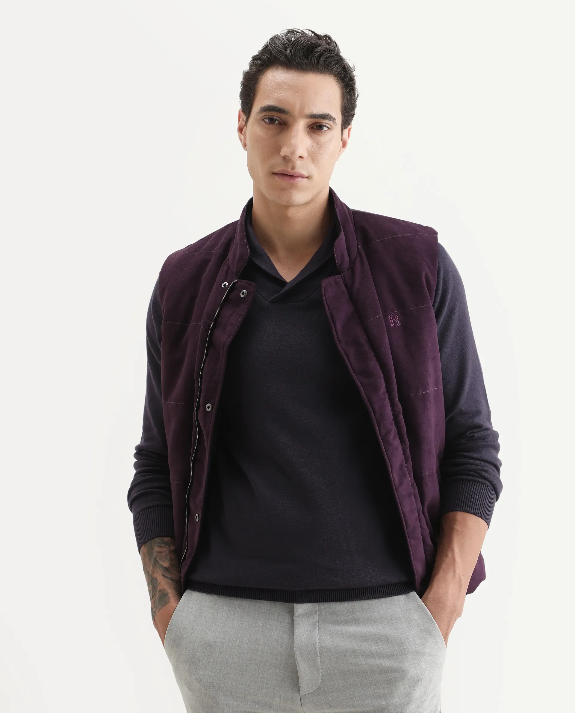 Rare Rabbit Men's Kenlay Dark Purple Cotton Blend Plain Regular Fit Full Sleeve High Neck Sweater