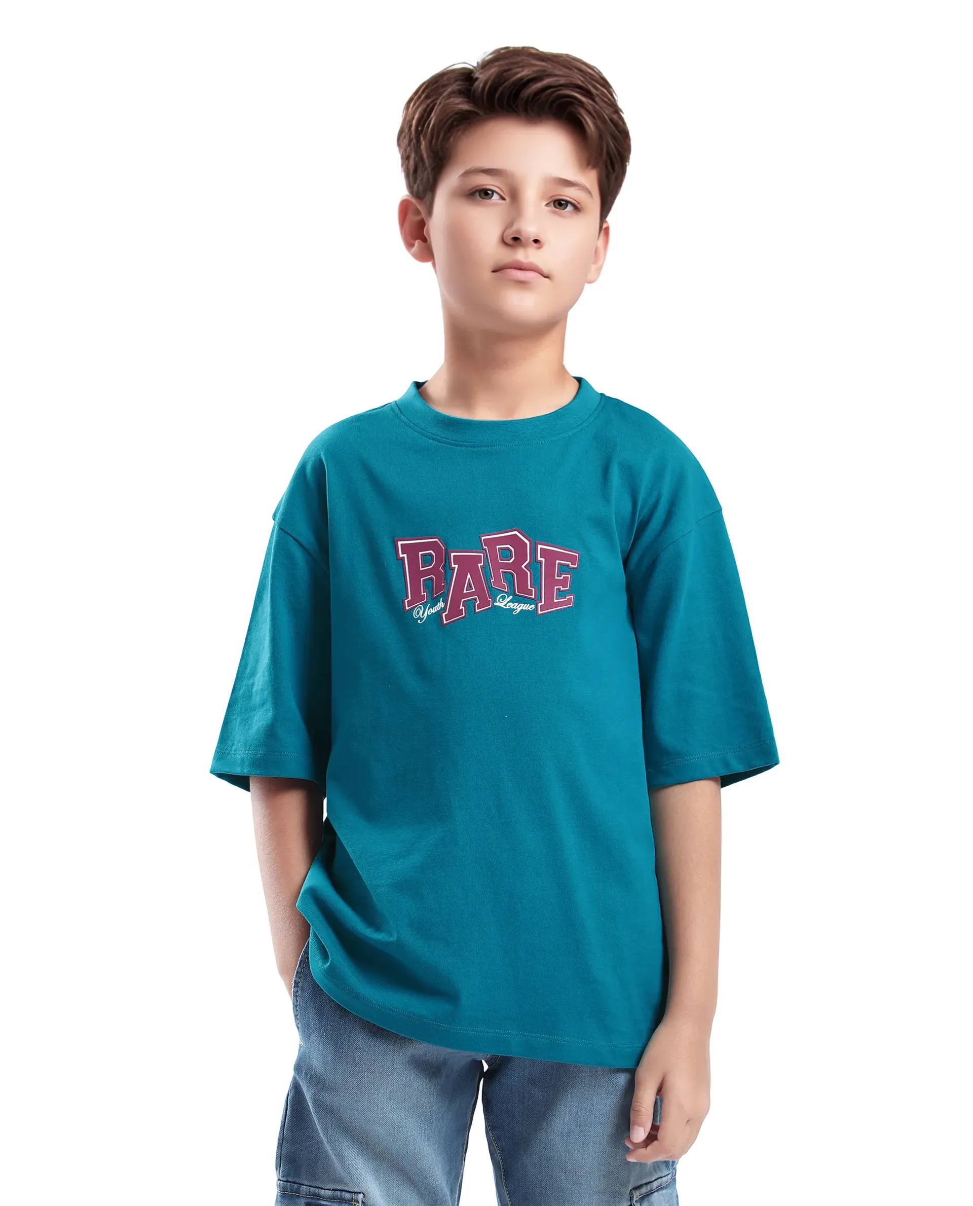 Rare Ones Kids Cole Turq Cotton Graphic Print Slip-On Oversized Fit T-Shirt