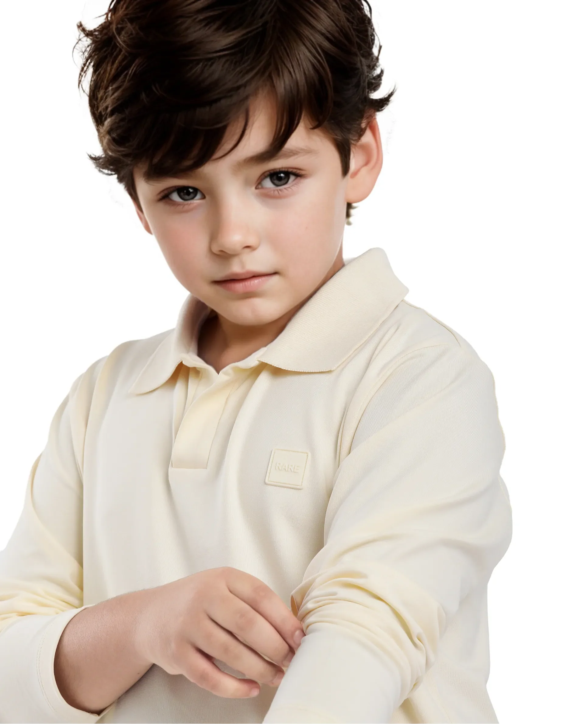Rare Ones Kids Flit Pastel Yellow Cotton Blend Full Sleeve Polo Neck Solid Polo