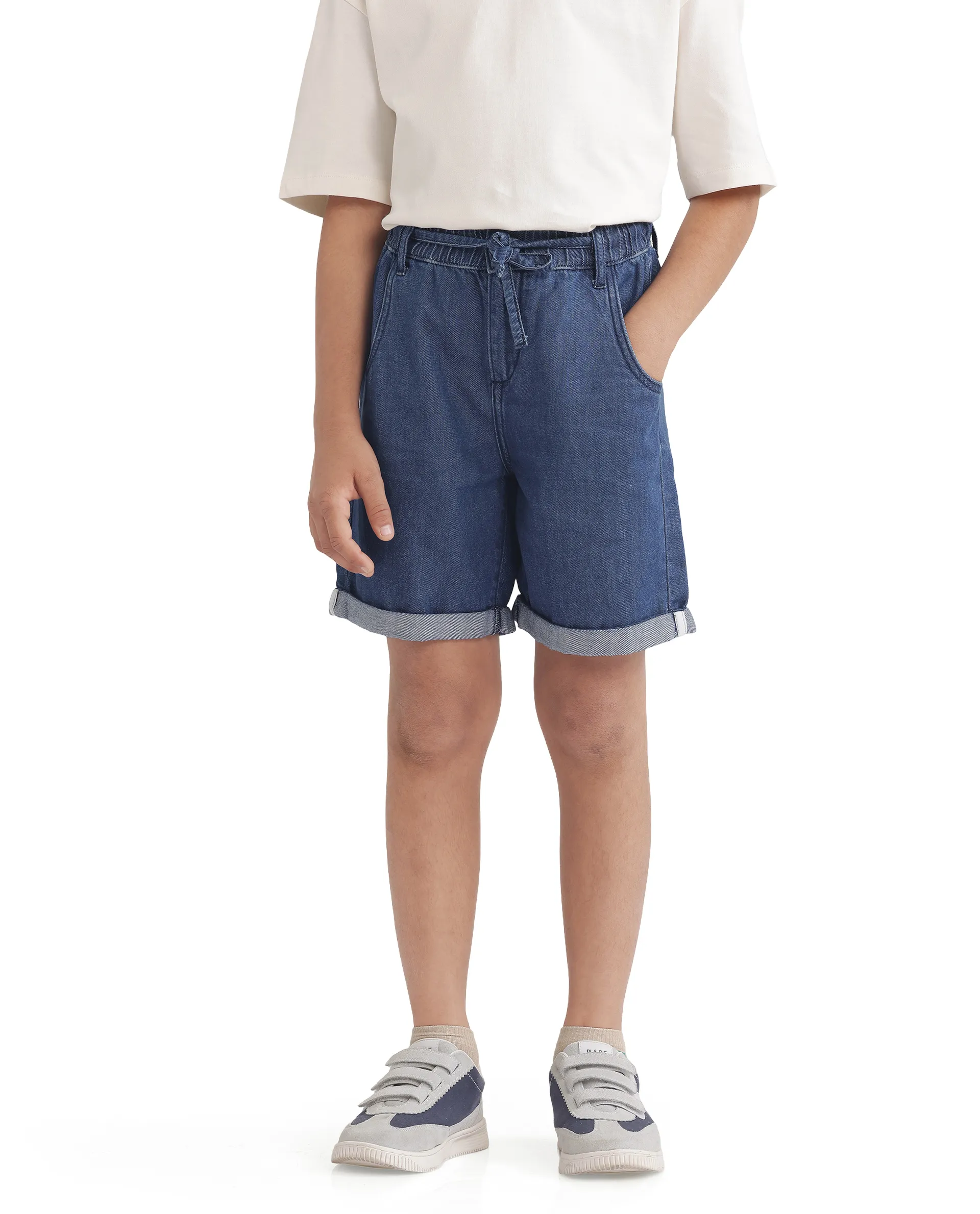 Rare Ones Kids Mike Navy Cotton Drawstring Closure Solid Short