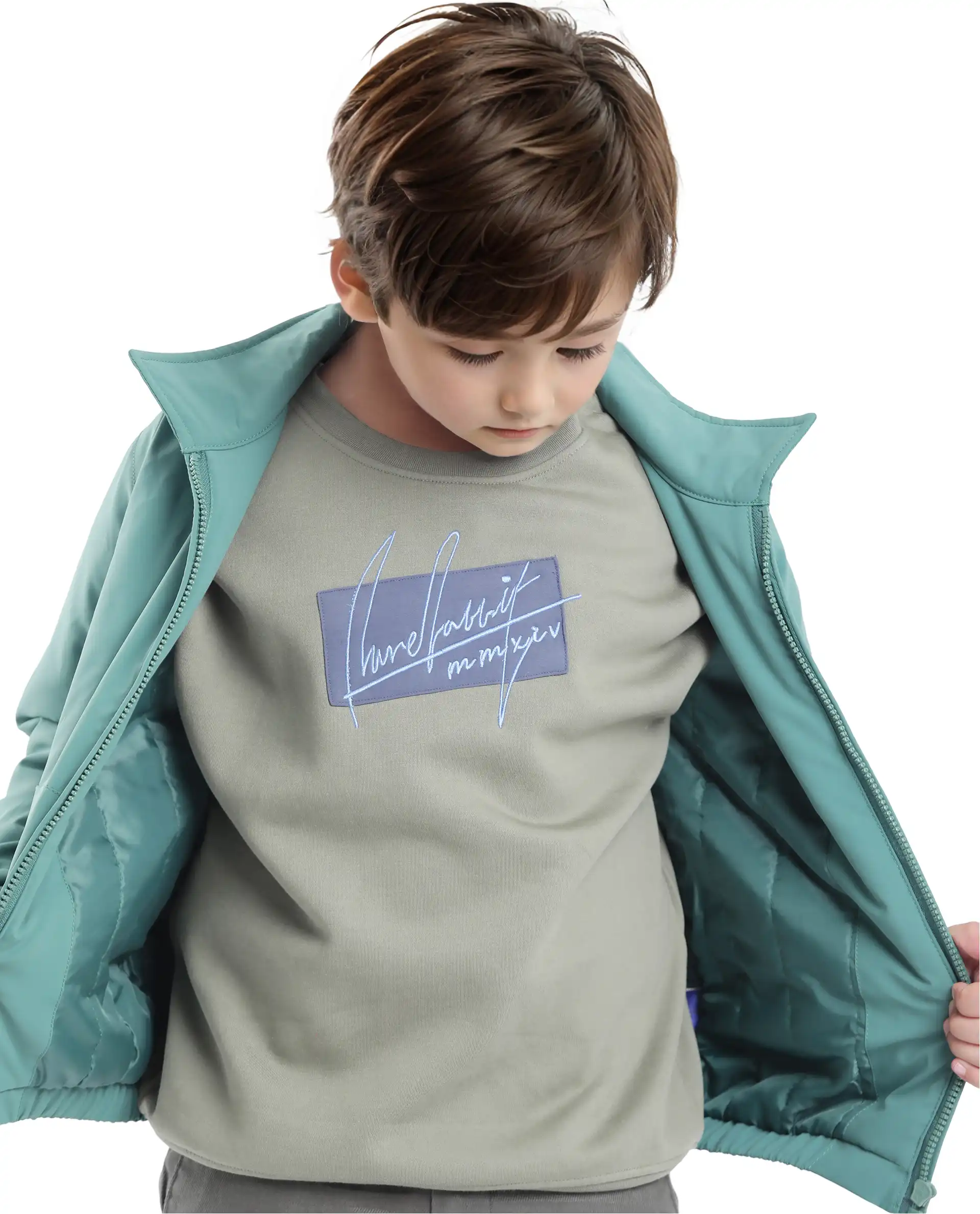 Rare Ones Kids Niret Dusky Green Cotton Poly Full Sleeve Embroidered Sweatshirt