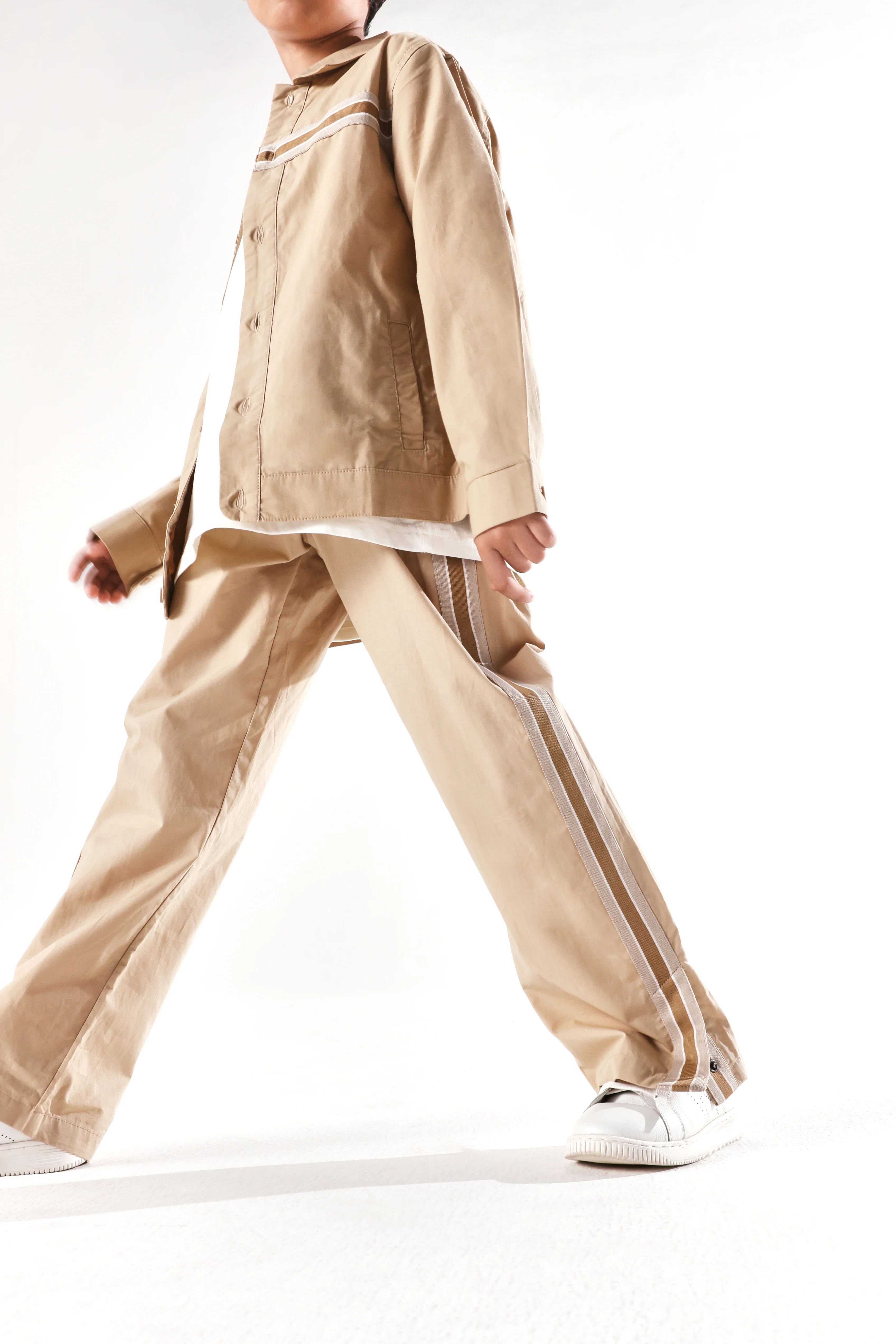 Rare Ones Kids Taper-B Beige Button & Zip Closure Regular Fit Tape Detailed Cotton Trouser - Image 2