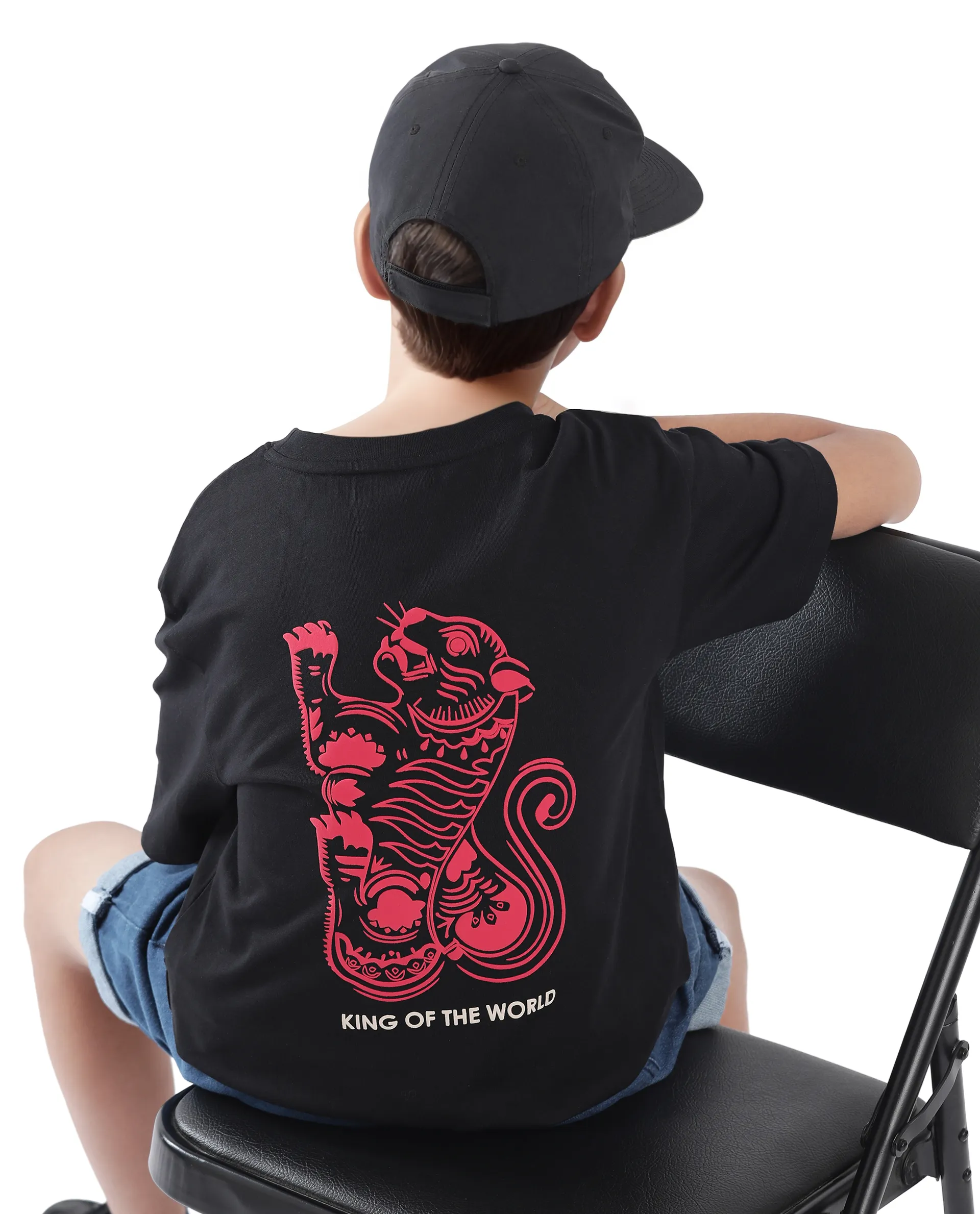 Rare Ones Kids Tiy Black Cotton Graphic Print Slip-On Oversized Fit T-Shirt