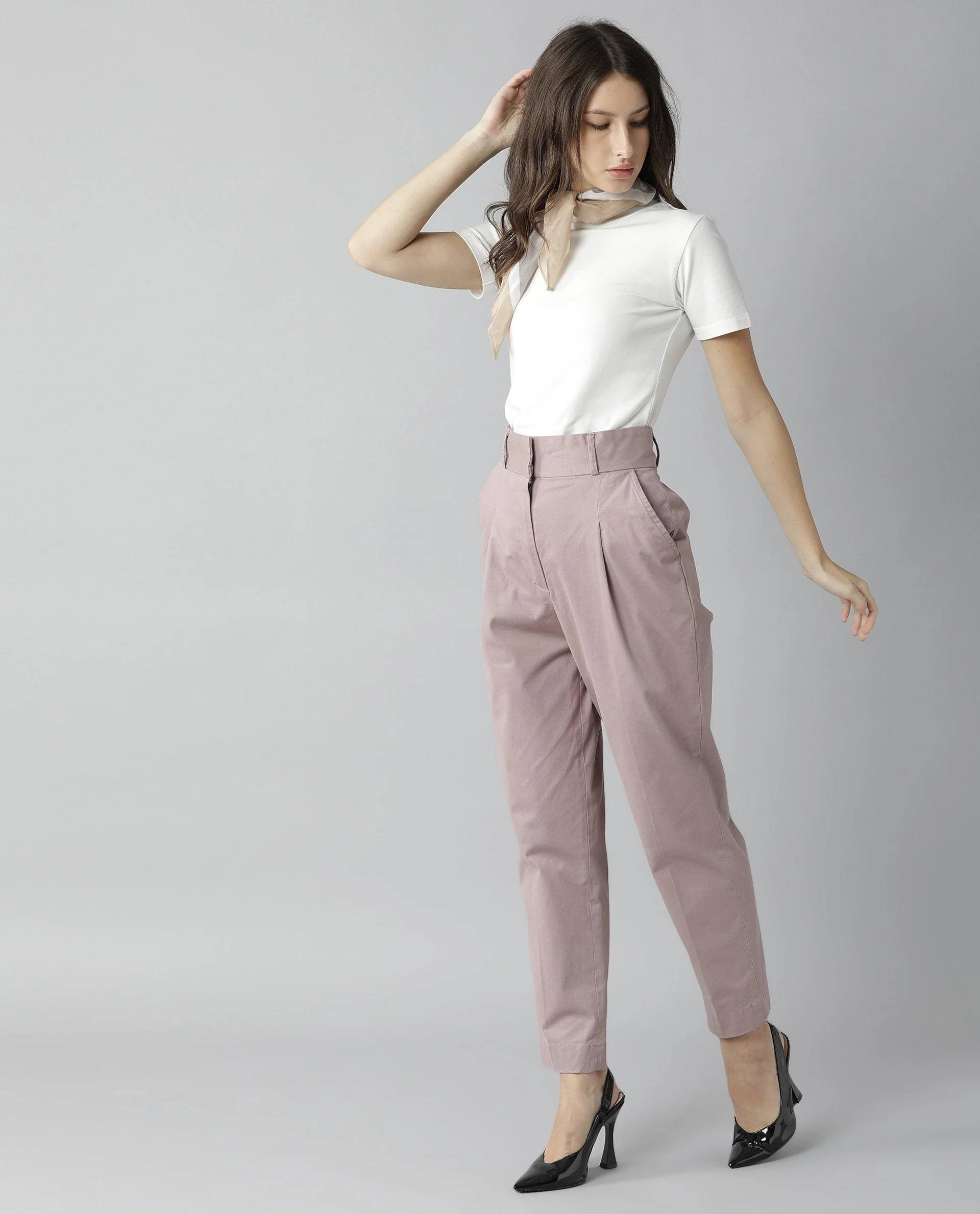 Rareism Womens Klaus Pink Trouser High Waist Ankle Length