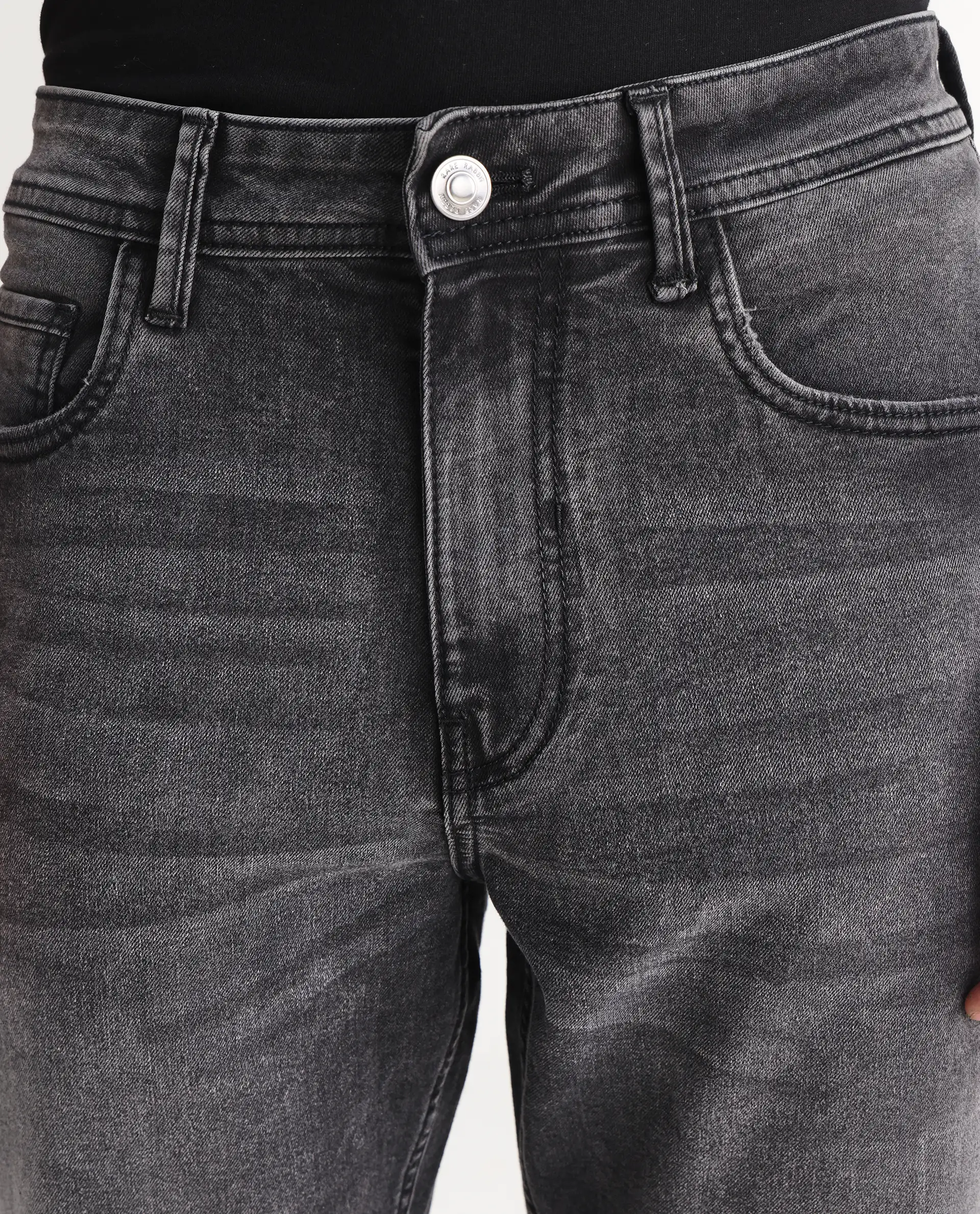 Rare Rabbit Men's Klune Black Cotton Plain Morris Regular Fit Jeans - Image 4