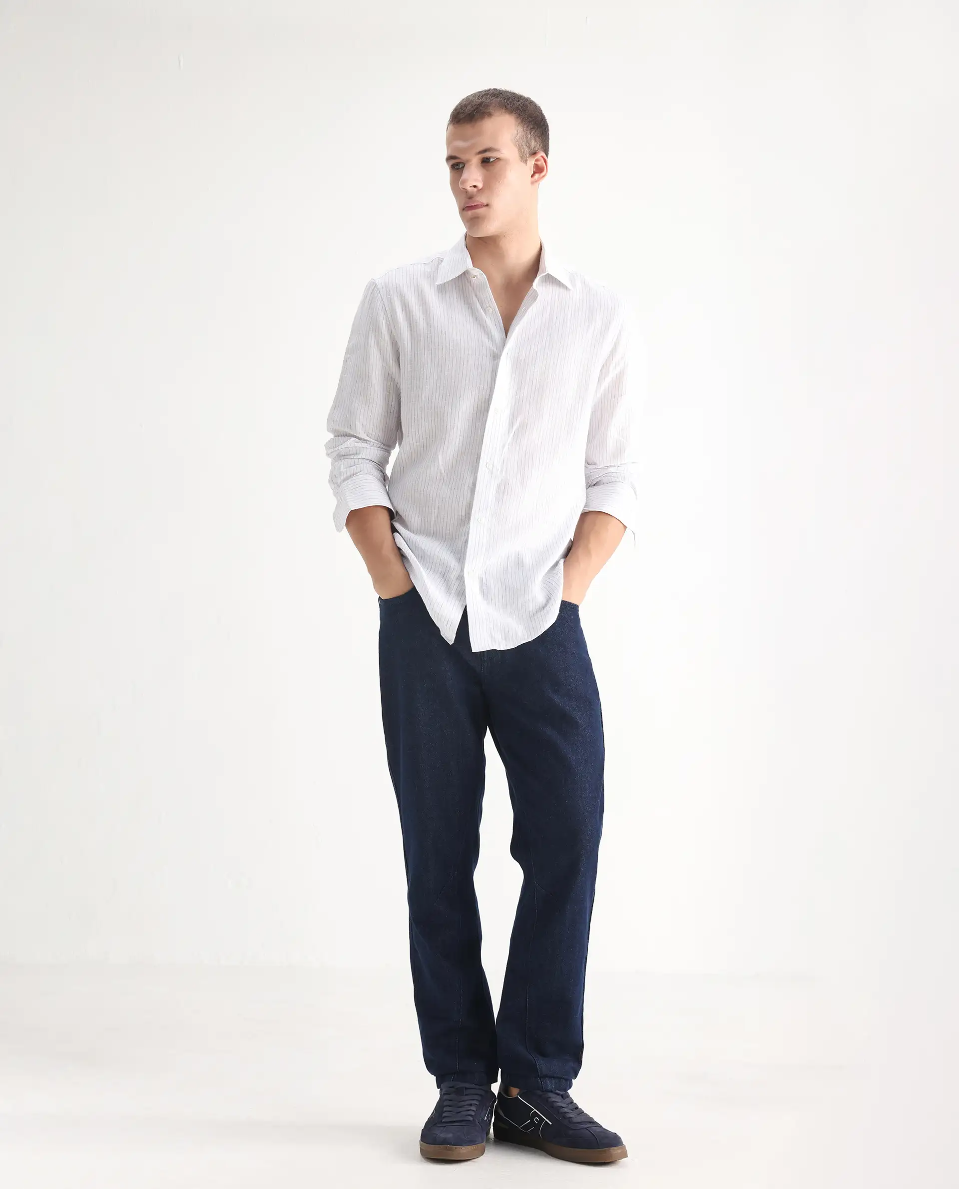 Rare Rabbit Men's Kobetor Dark Blue Cotton Plain Morris Regular Fit Jeans