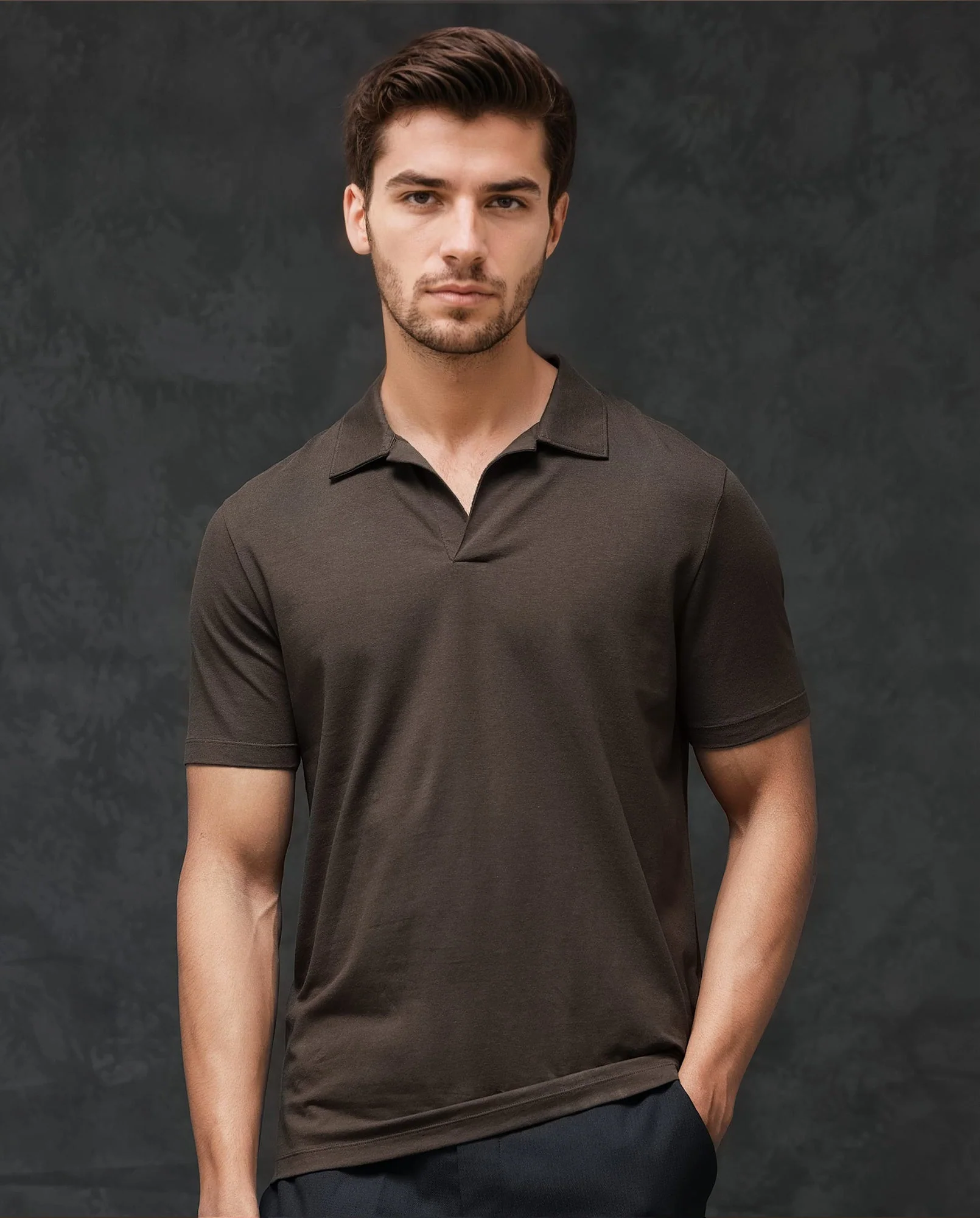 Rare Rabbit Men's Krib 2 Dark Olive Cotton Blend Plain Regular Fit Half Sleeve Polo