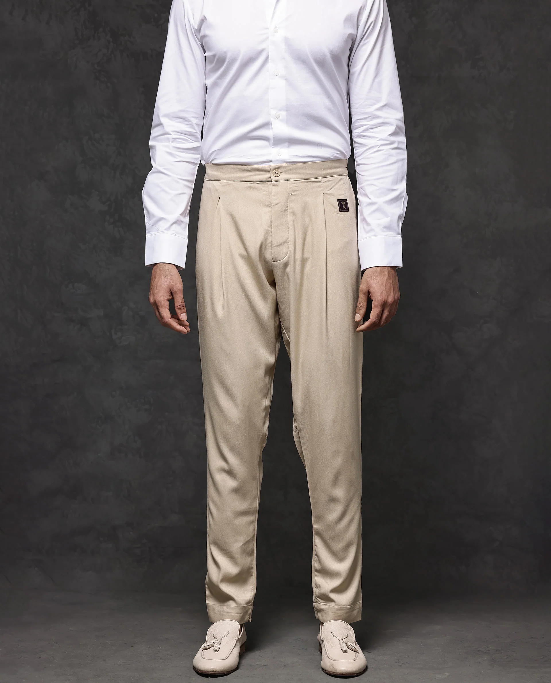Rare Rabbit Men's Lasmosp Beige Viscose Plain Slim Fit Pajama