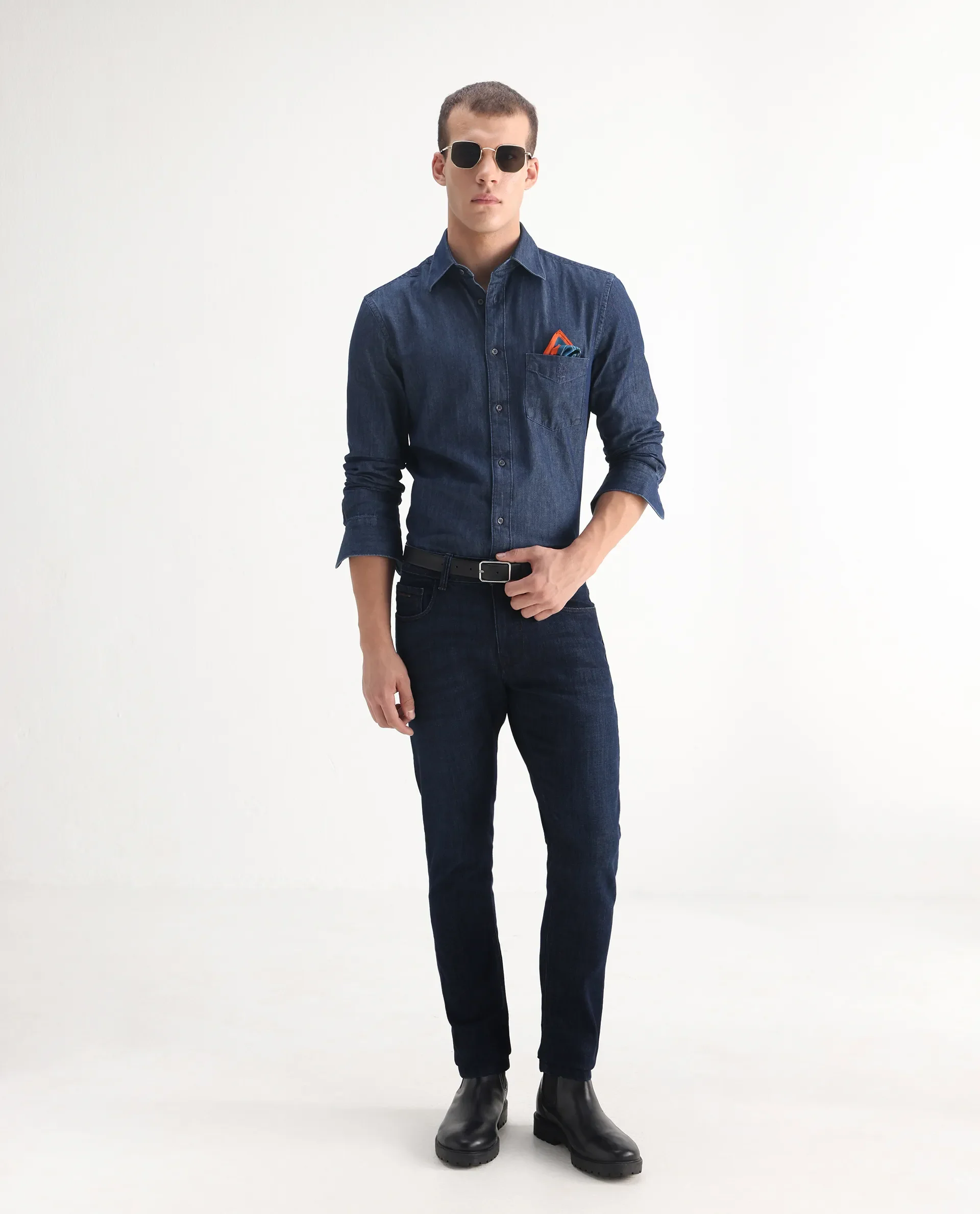 Rare Rabbit Men's Ledo Dark Navy Cotton Blend Plain Hawk Slim Fit Jeans