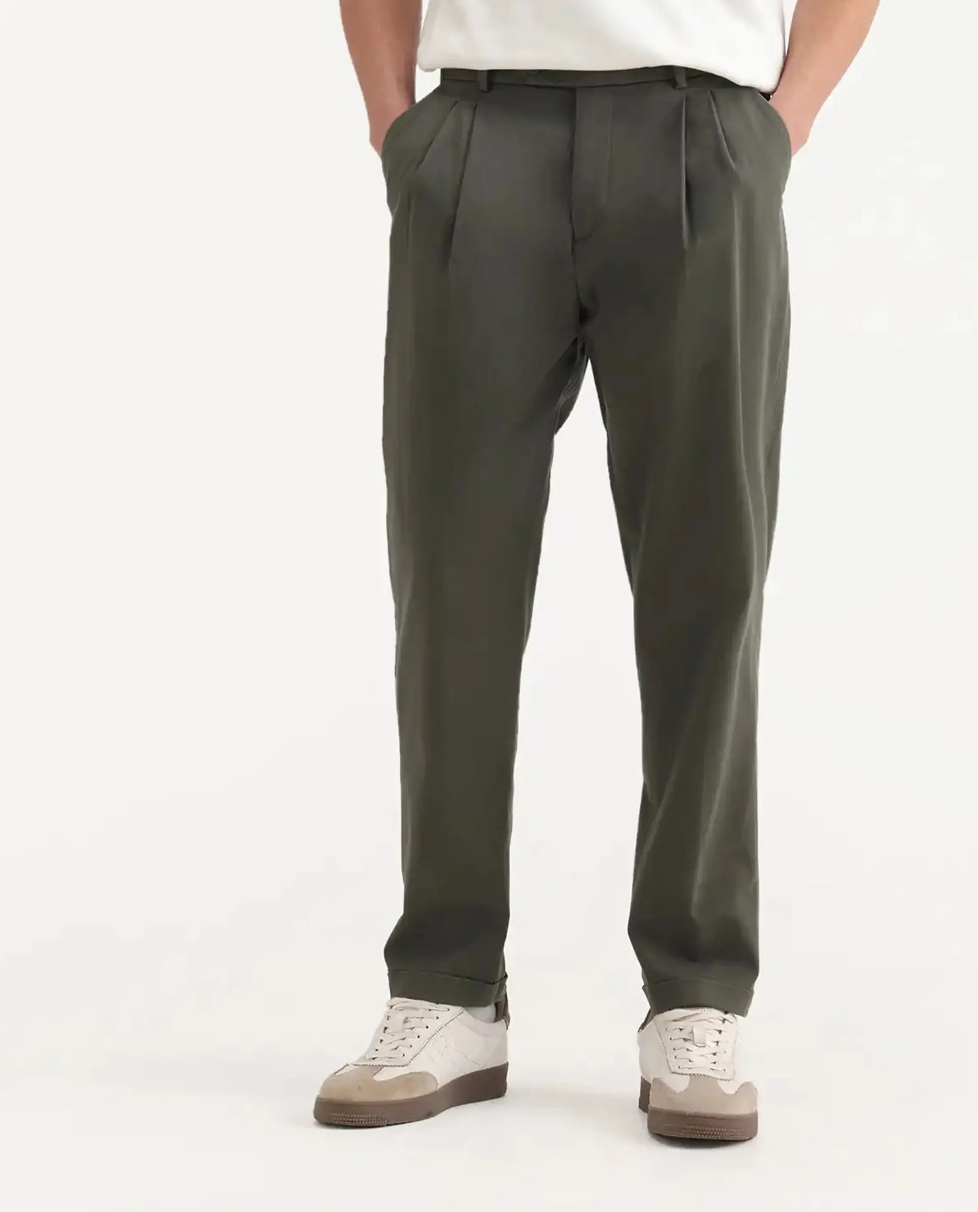 Rare Rabbit Men's Leni Olive Cotton Blend Plain Baggy Fit Gurkha Trouser - Image 9