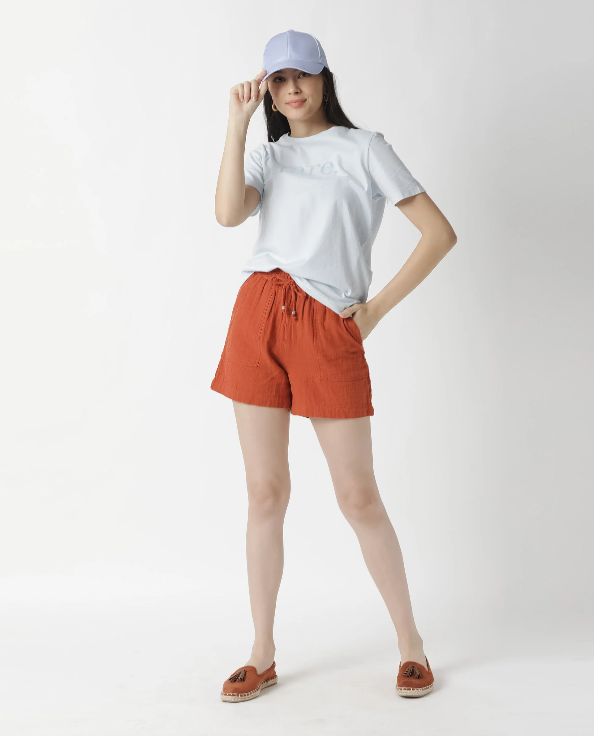 Rareism Womens Leno Rust Shorts Cotton Fabric Regular Fit Draw String Closure High Rise Waist Rise Above Knee/Mid Thigh Length - Image 3