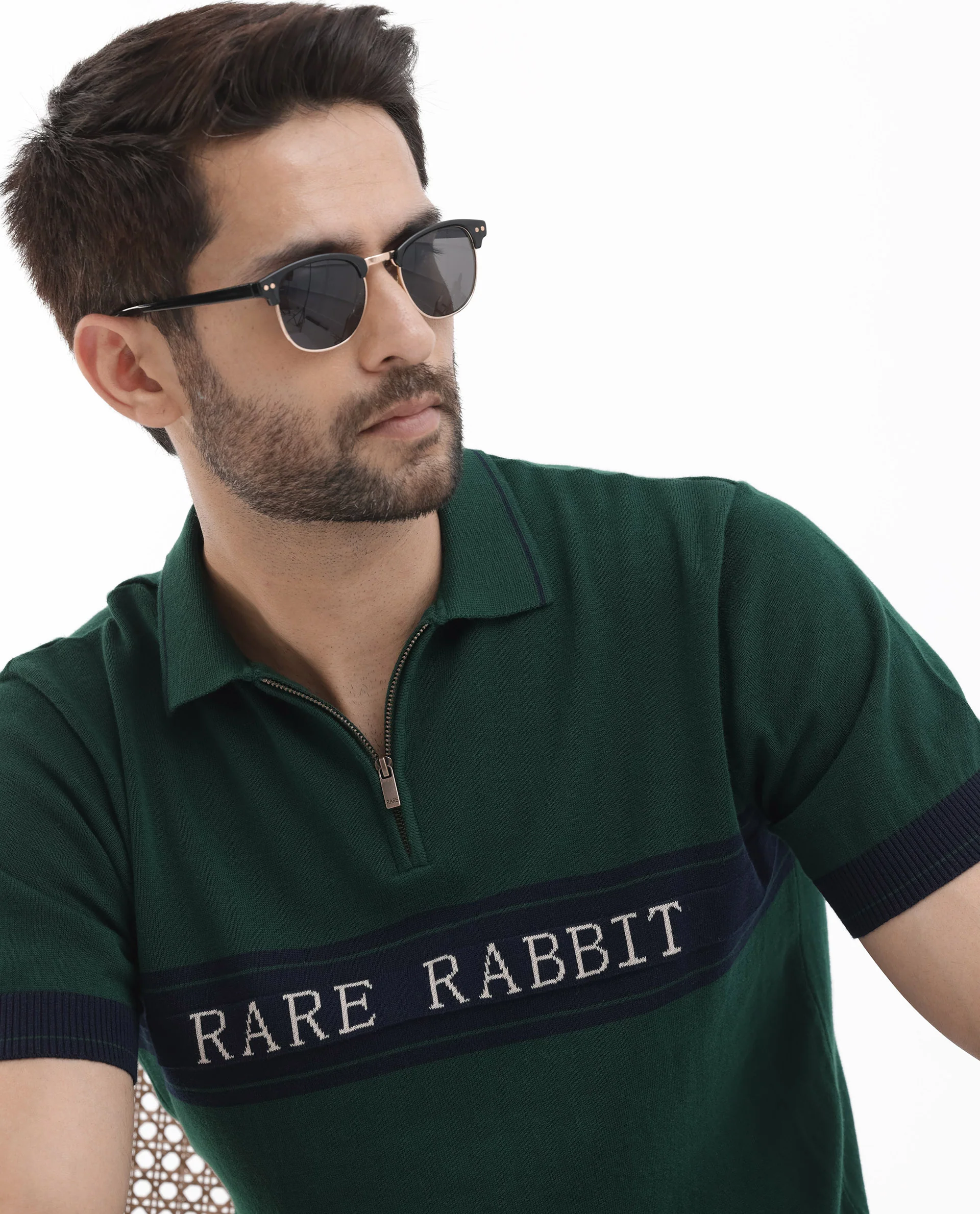 Rare Rabbit Men's Lester Green Cotton Jacquard Regular Fit Half Sleeve Polo