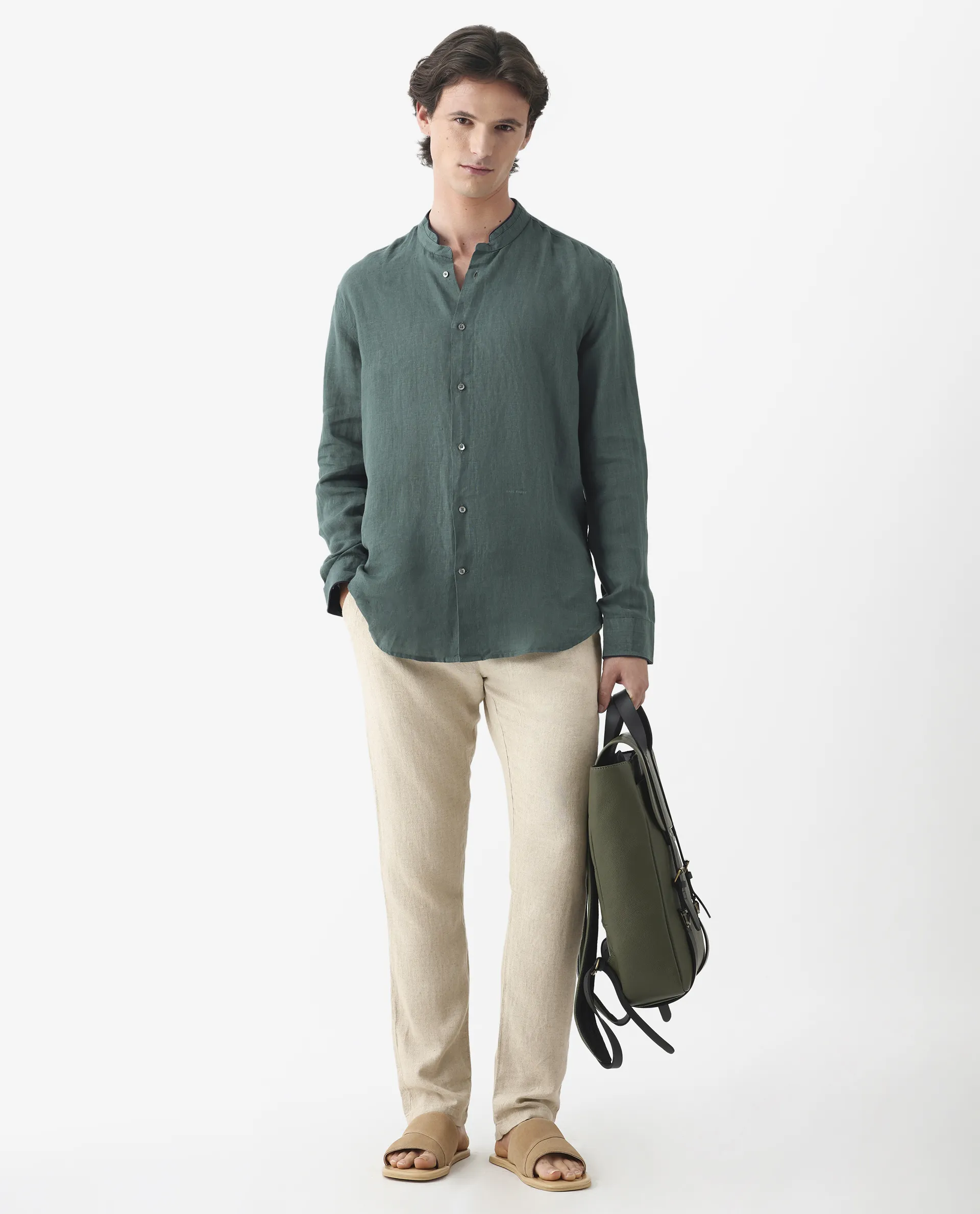 Rare Rabbit Men's Linac Beige 100% Linen Plain Regular Fit Trouser