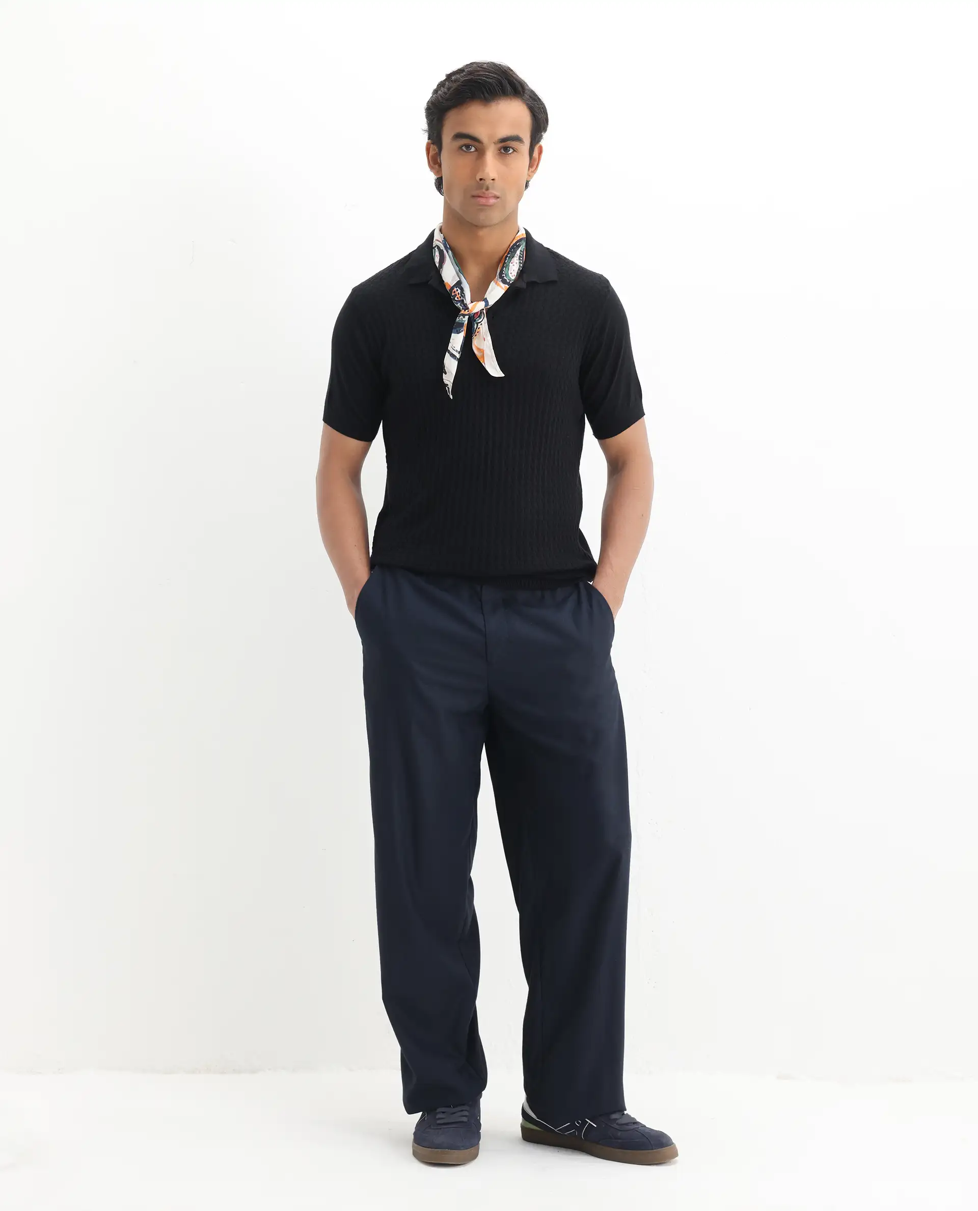 Rare Rabbit Men's Lincos Black Cotton Jacquard Slim Fit Half Sleeve Polo - Image 2