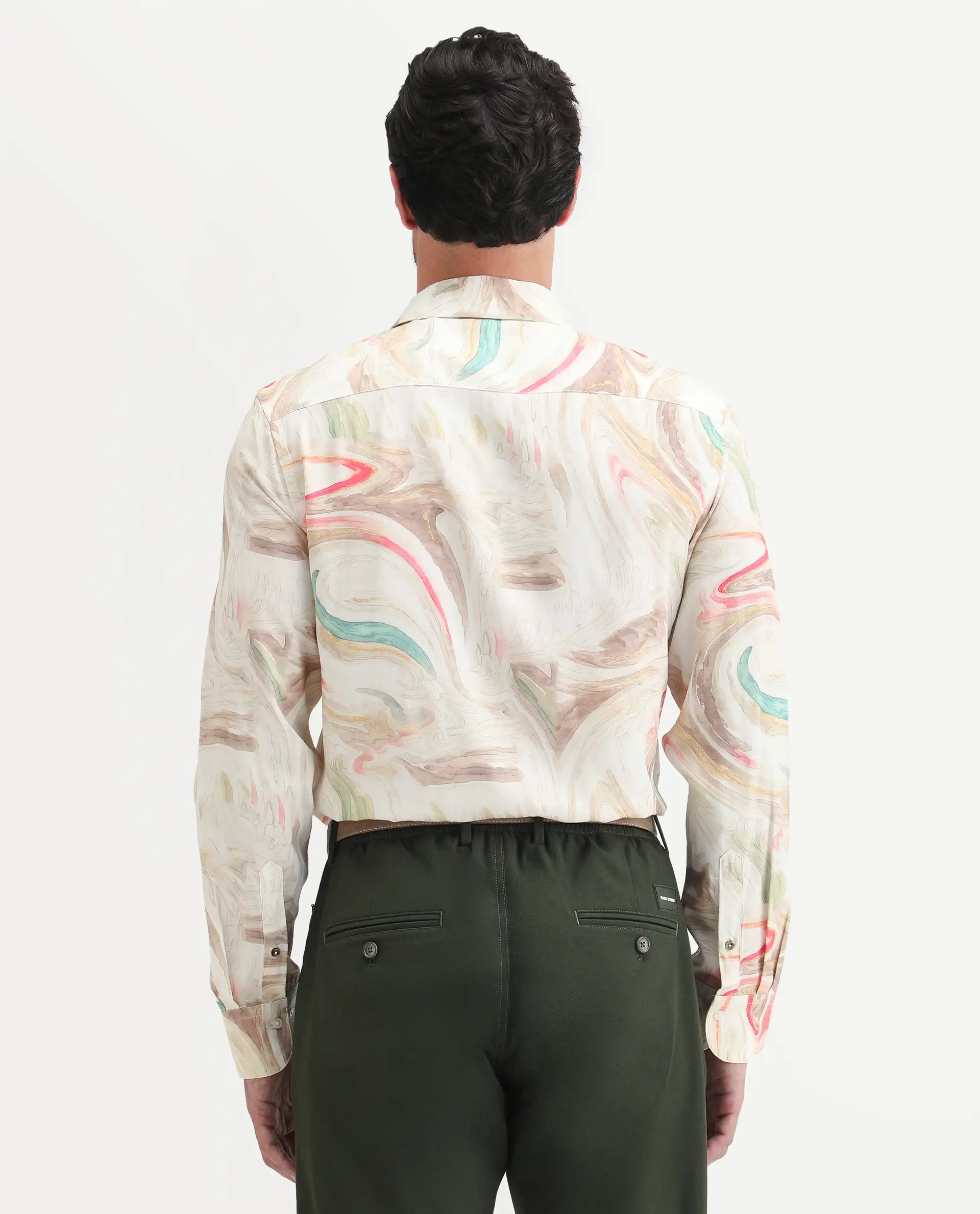 Rare Rabbit Men's Lurk Off White Viscose Fabric Full Sleeve Regular Fit Abstract Print Shirt - Image 6
