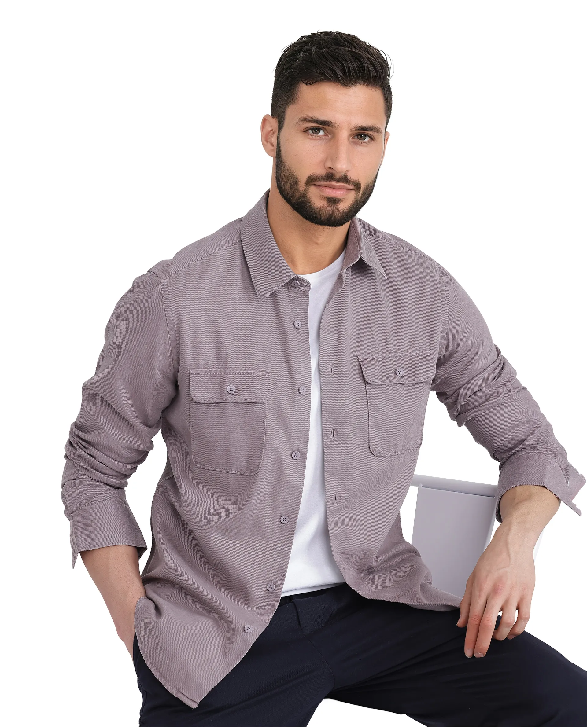 Rare Rabbit Men's Lyton-25 Dusky Purple Cotton Blend Plain Regular Fit Full Sleeve Collared Shirt