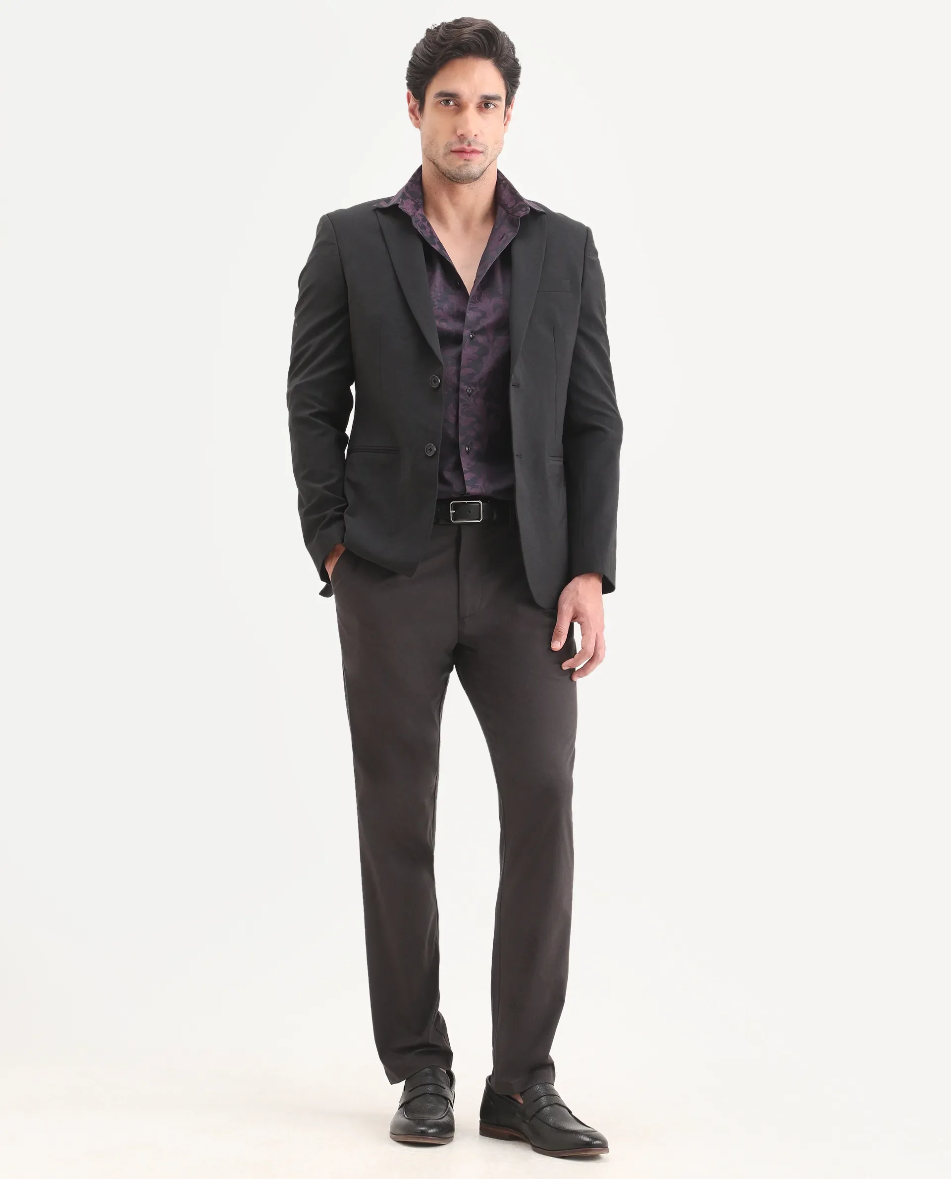 Rare Rabbit Men's Mang Dark Grey Polyester Blend Fabric Regular Fit Plain Trouser