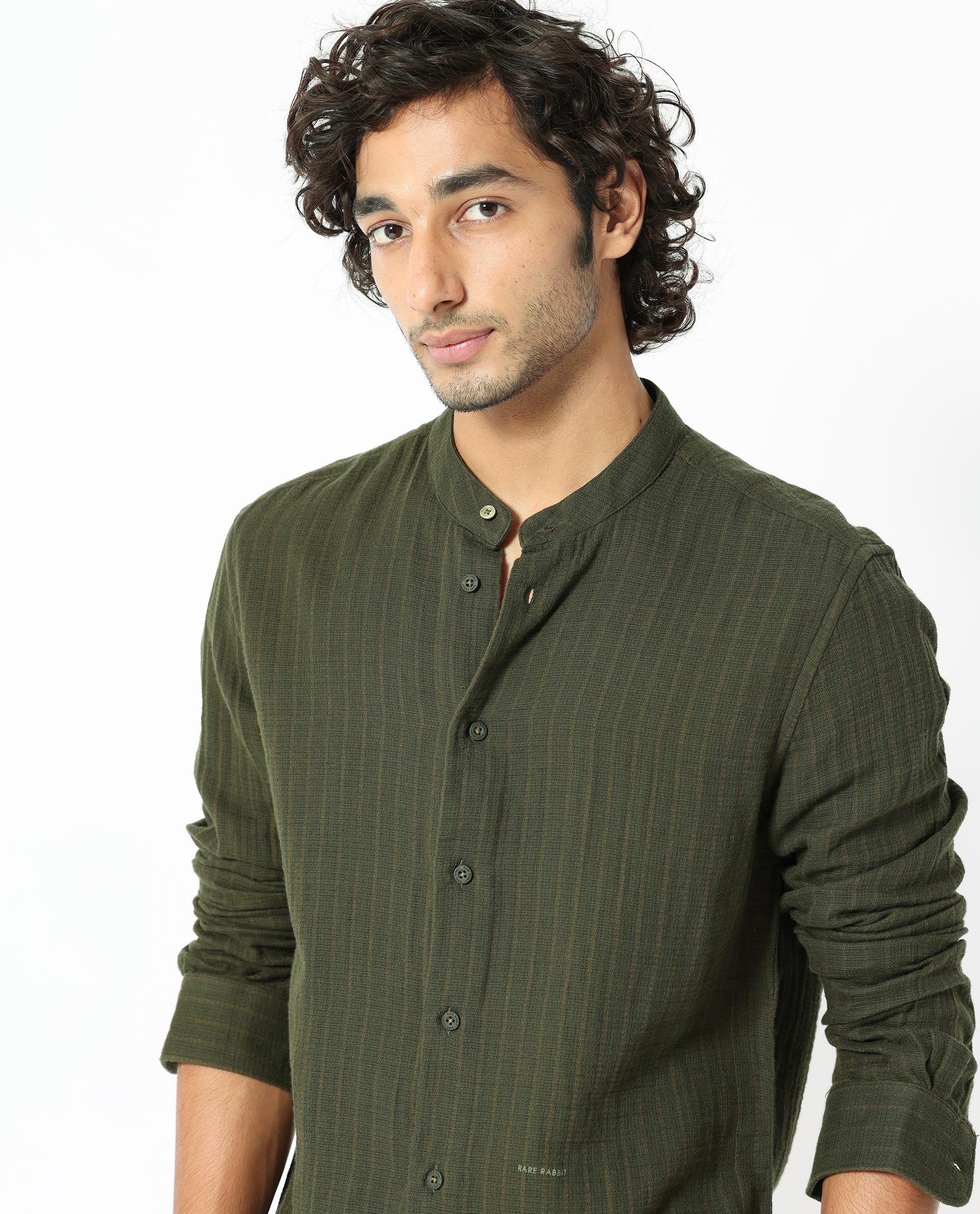 Rare Rabbit Men's Manzar Dark Green Regular Fit Shirt
