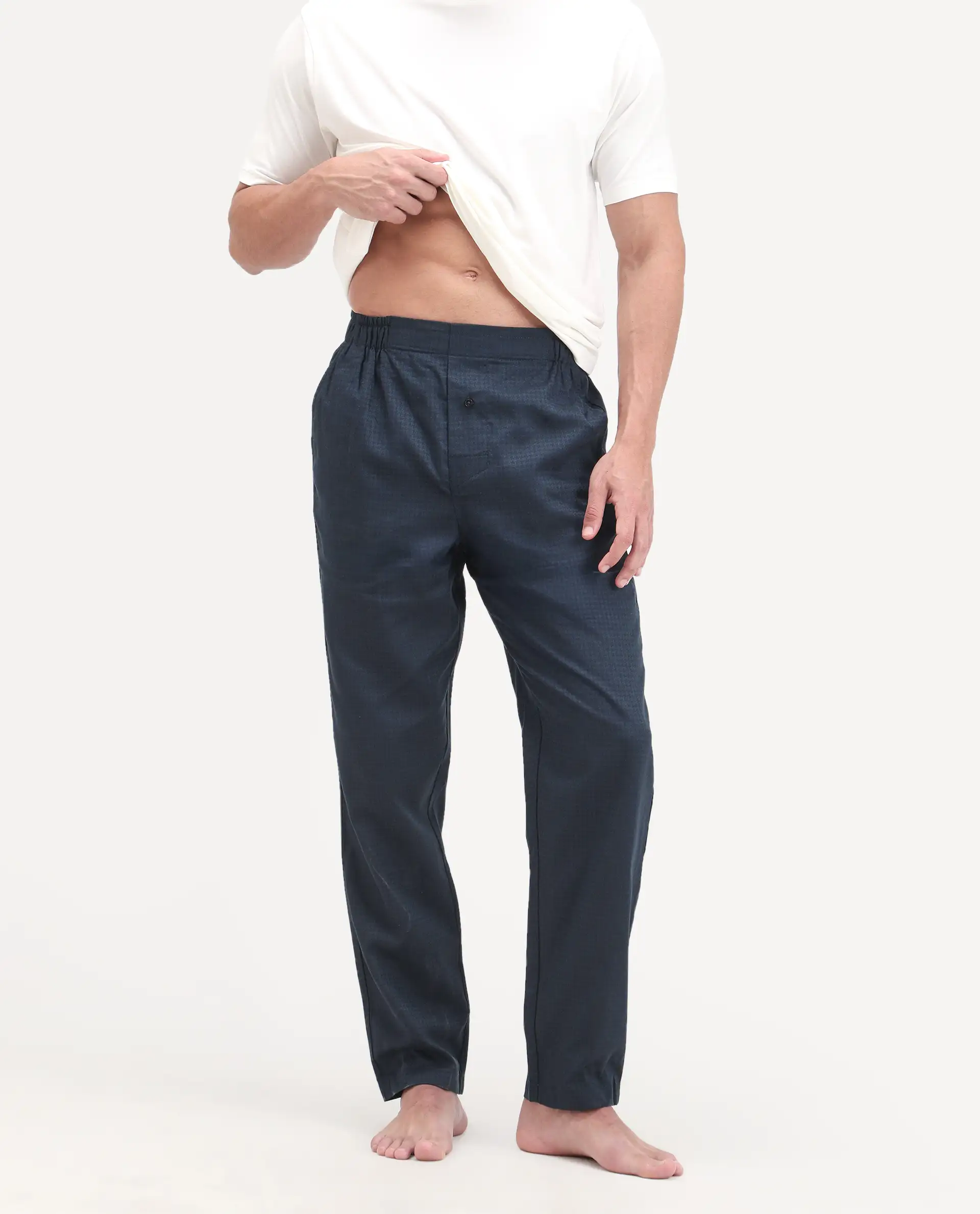 Rare Rabbit Men's Mariv Navy Cotton Fabric Regular Fit Checks Pajama