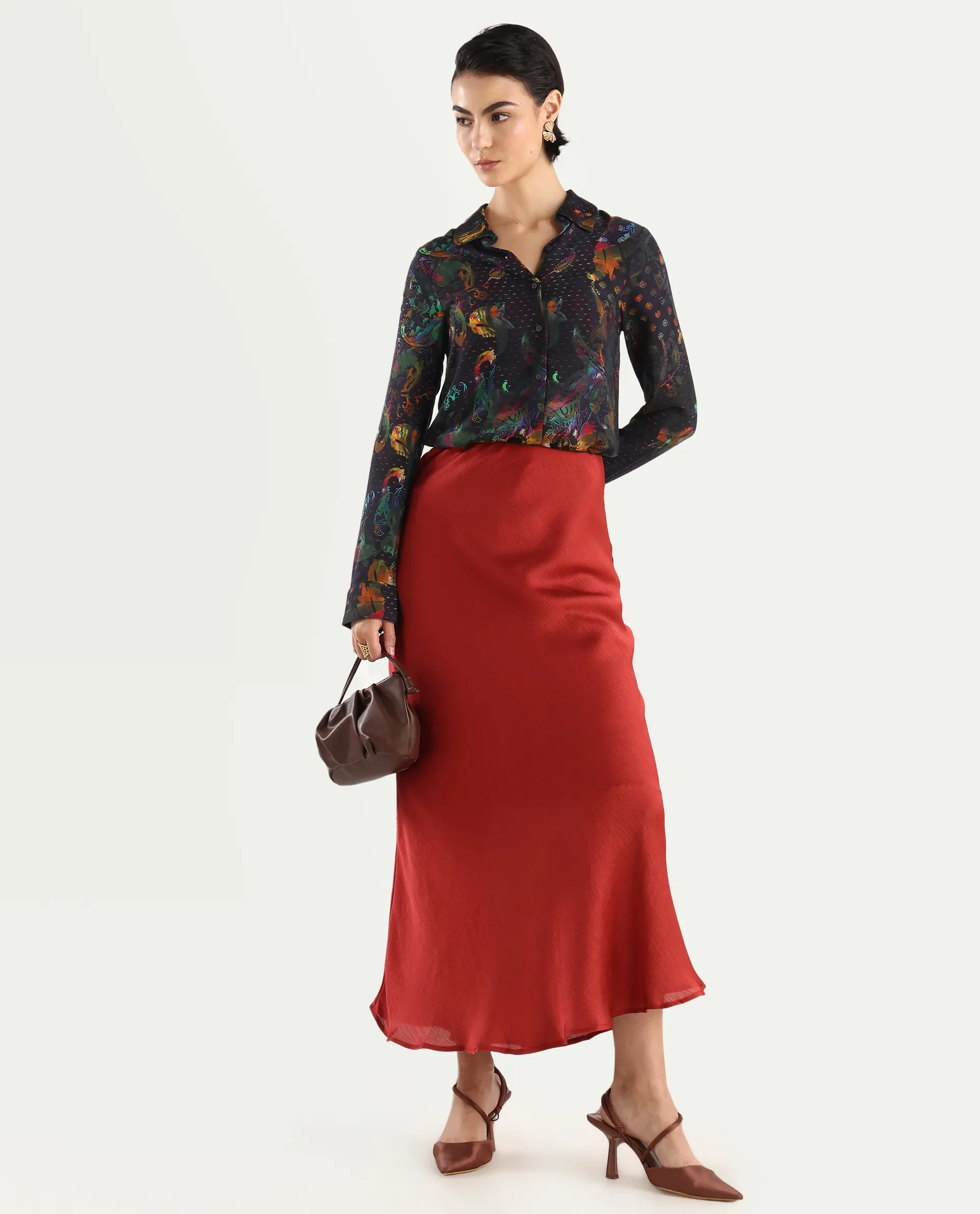 Rareism Women's Mausi Multi Rayon Drop Collar Paisley Print Cuffed Sleeve Regular Fit Shirt