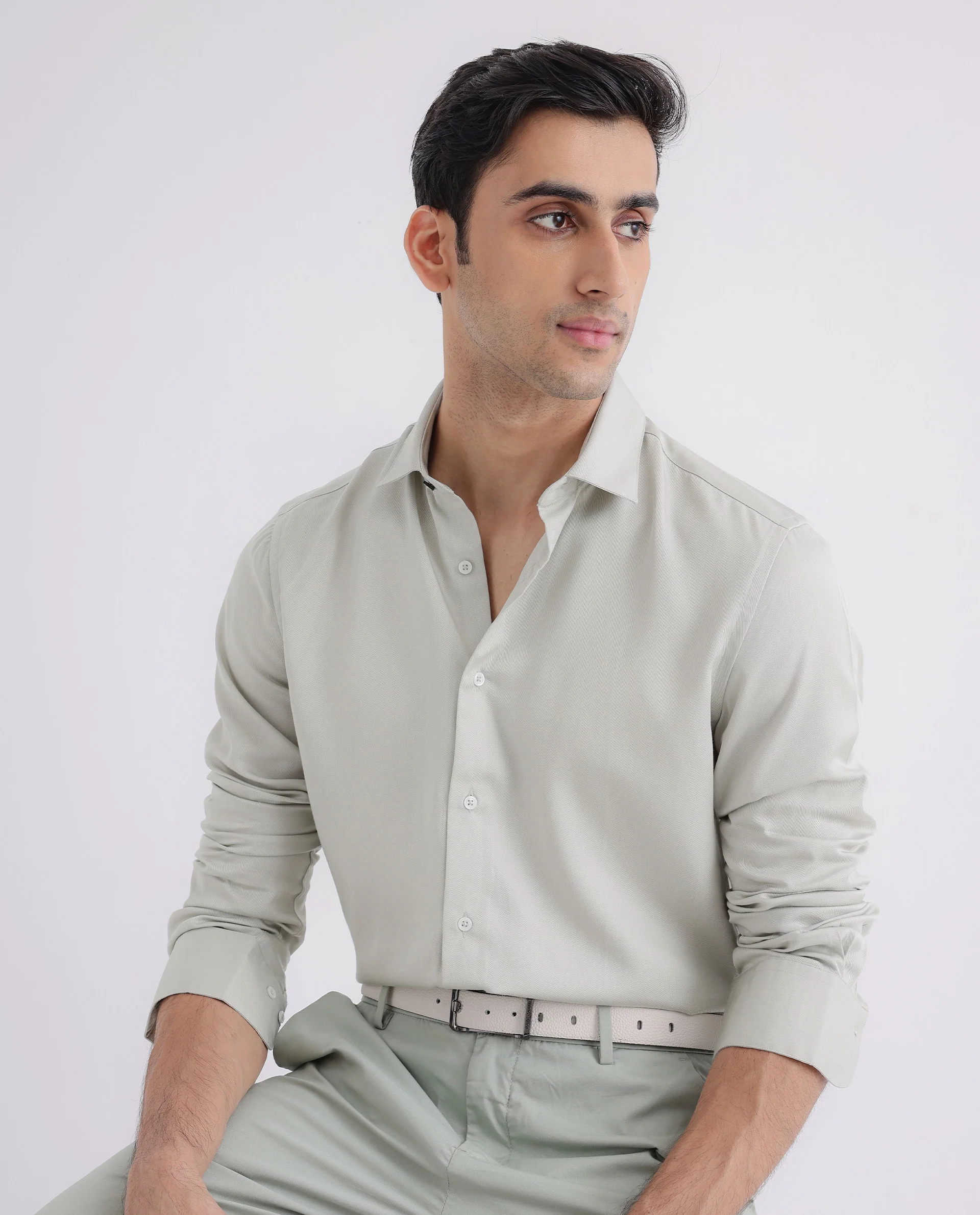 Rare Rabbit Men's Memo Ls Pastel Green Tencel Plain Regular Fit Full Sleeve Collared Shirt
