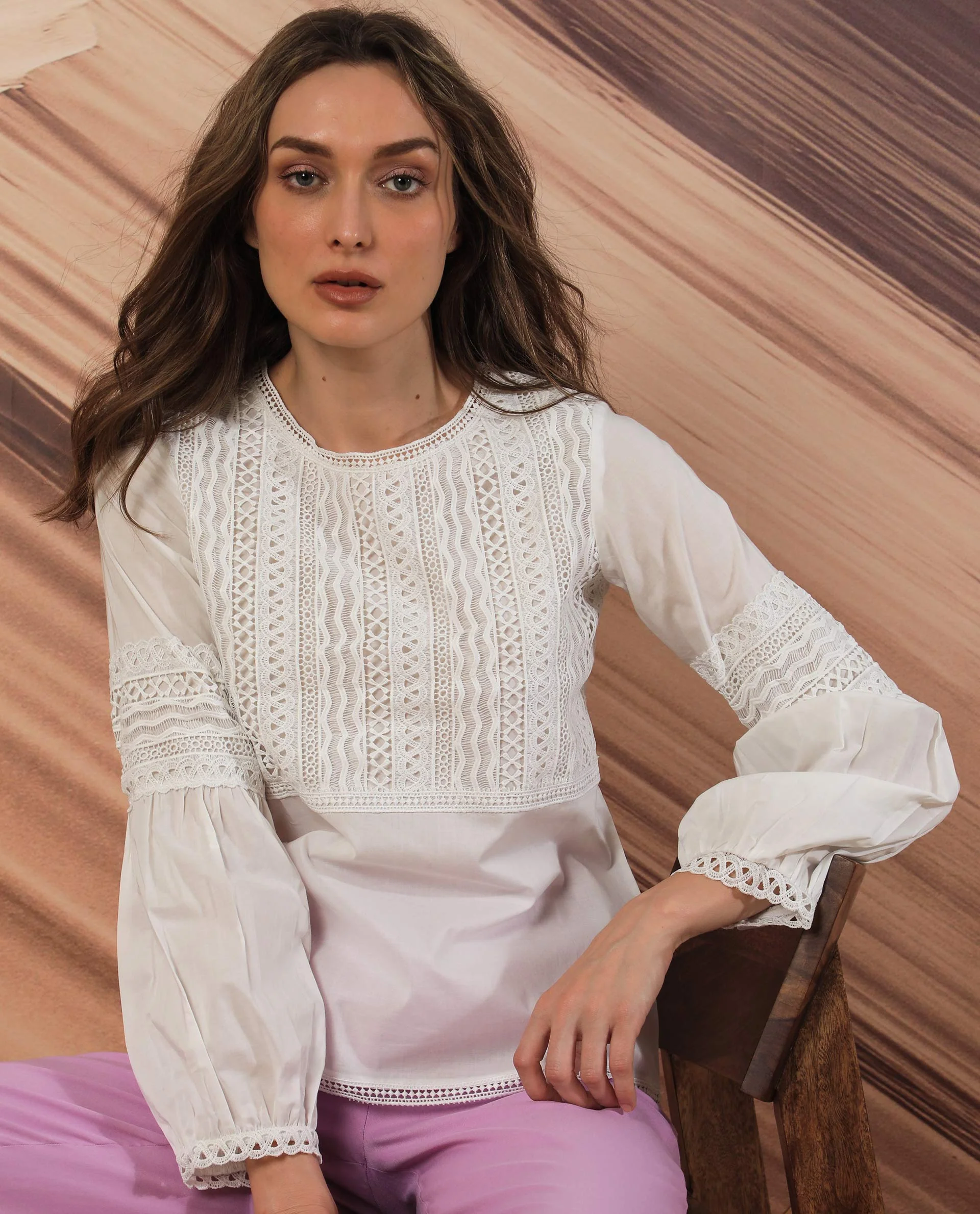 Rareism Women's Minnie White Cotton Boat Neck Plain Bishop Sleeve Regular Fit Top