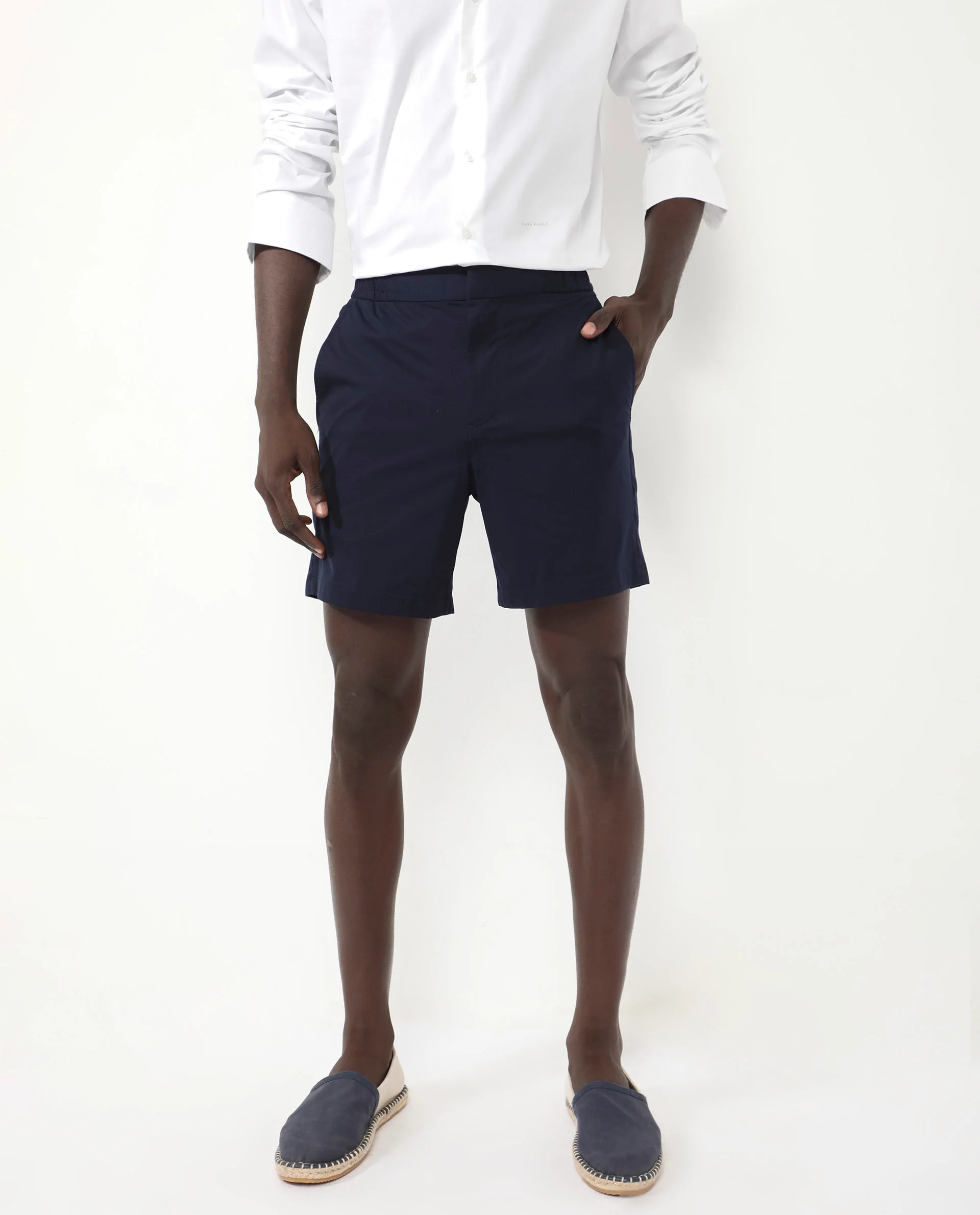 Rare Rabbit Men's Myka Navy Cotton Plain Relaxed Fit Shorts