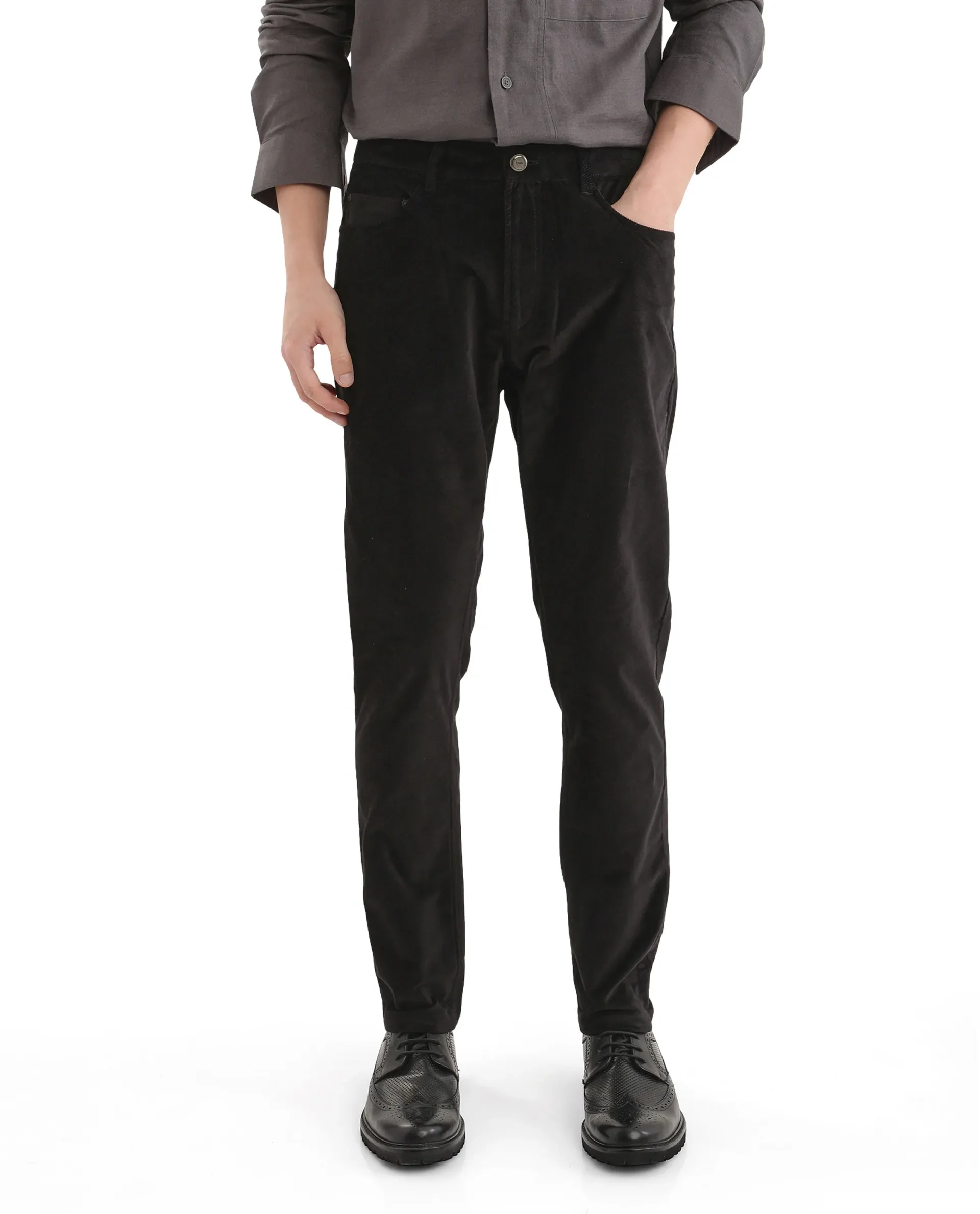 Rare Rabbit Men's Nahor Black Cotton Plain Regular Fit Trouser