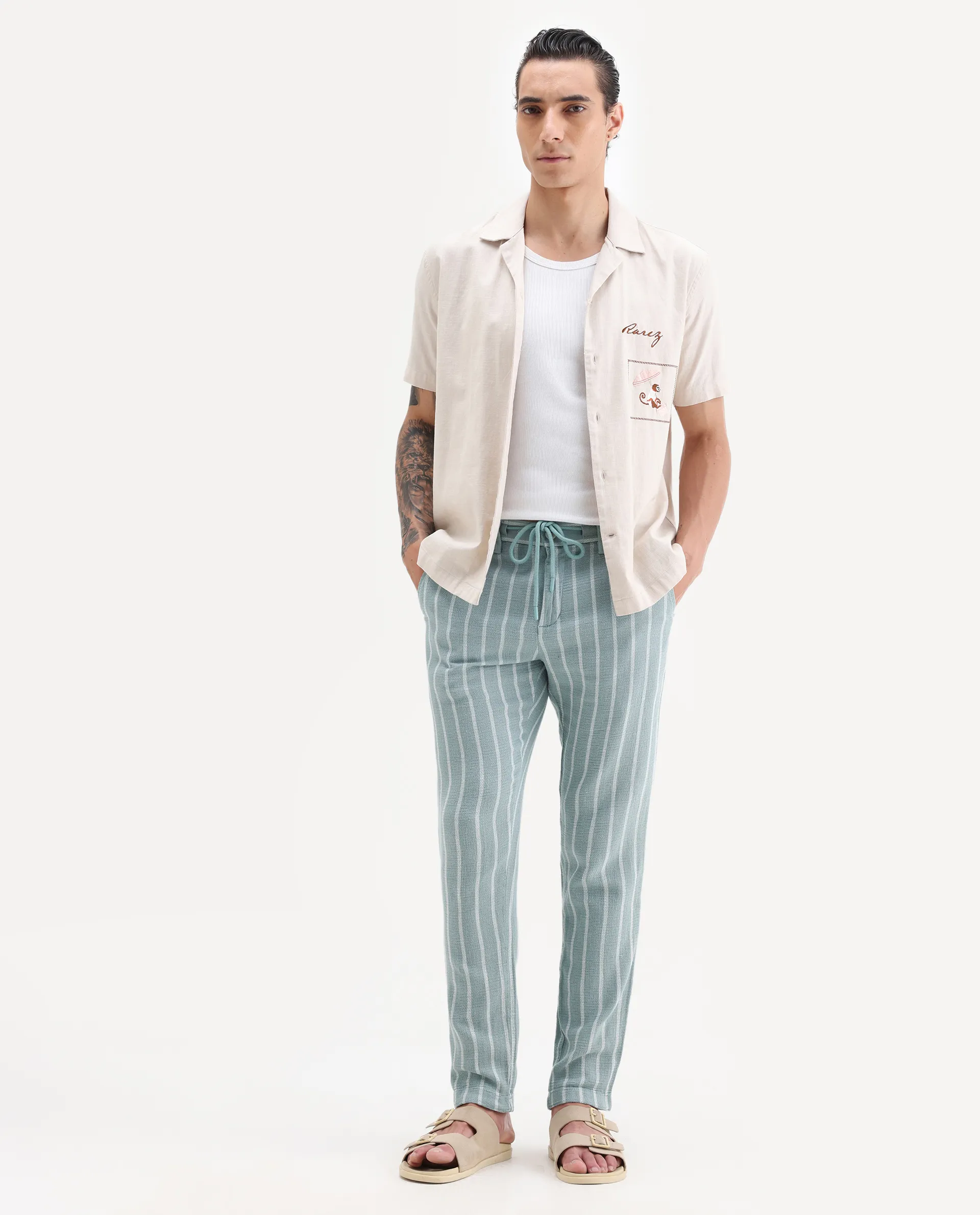 Rare Rabbit Men's Nanost Pastel Green Plain Regular Fit Trouser