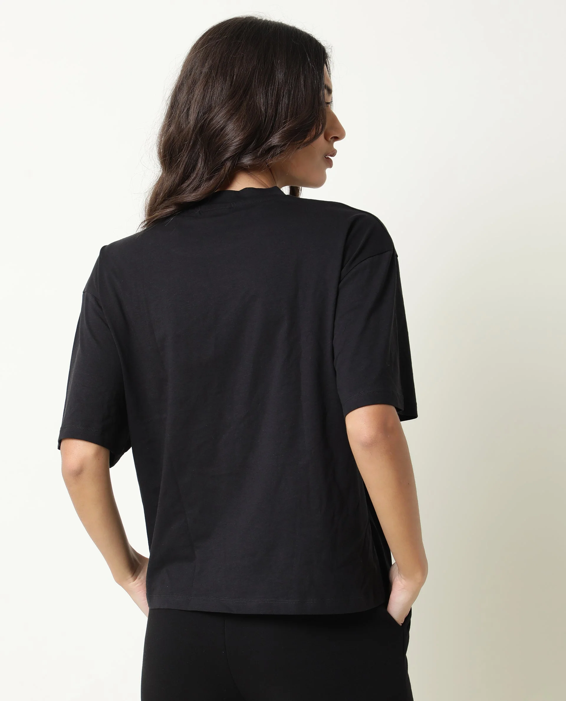 Rareism Womens Nat Black T-Shirt Cotton Fabric Regular Fit Half Sleeve Round Neck - Image 13