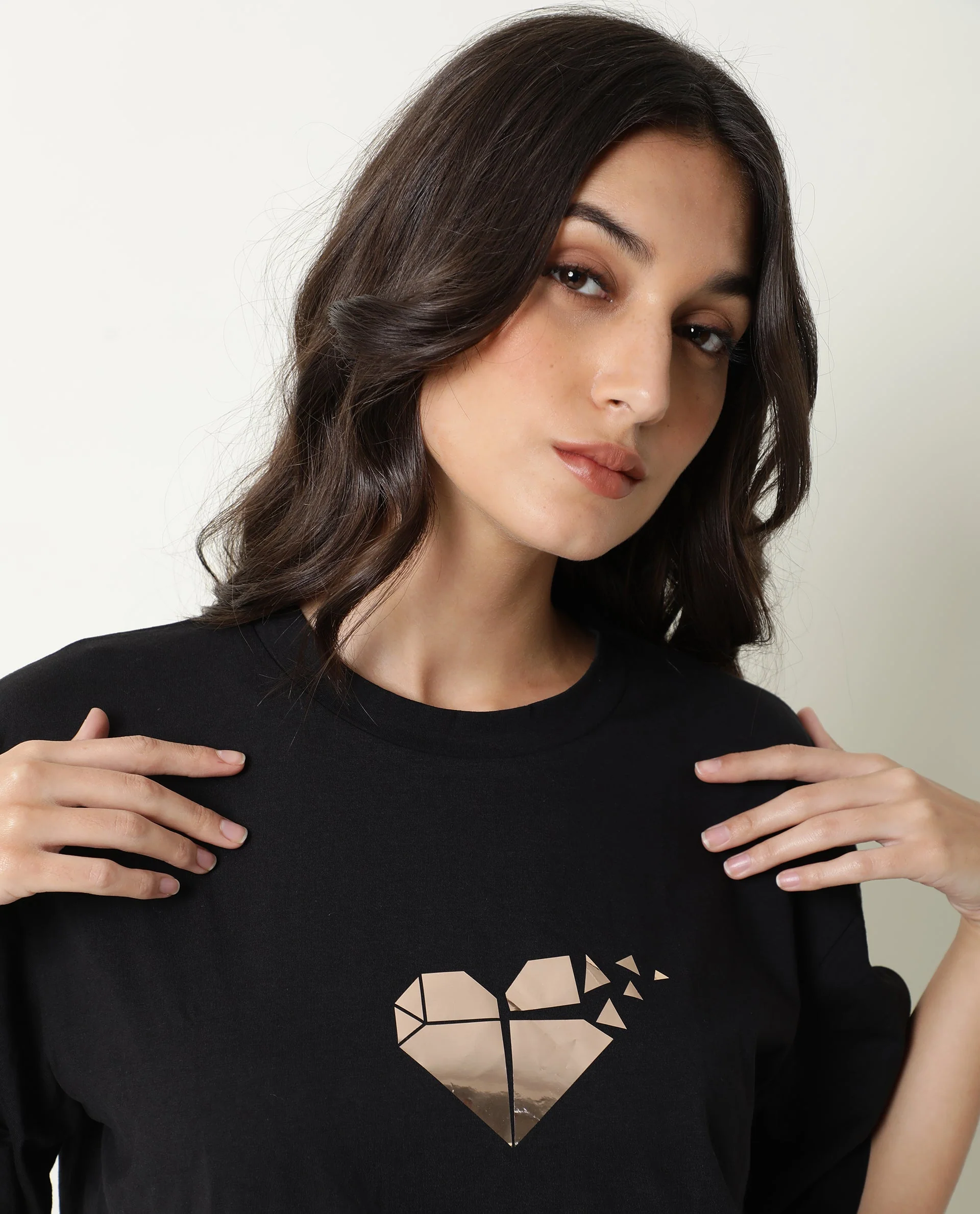 Rareism Womens Nat Black T-Shirt Cotton Fabric Regular Fit Half Sleeve Round Neck - Image 14
