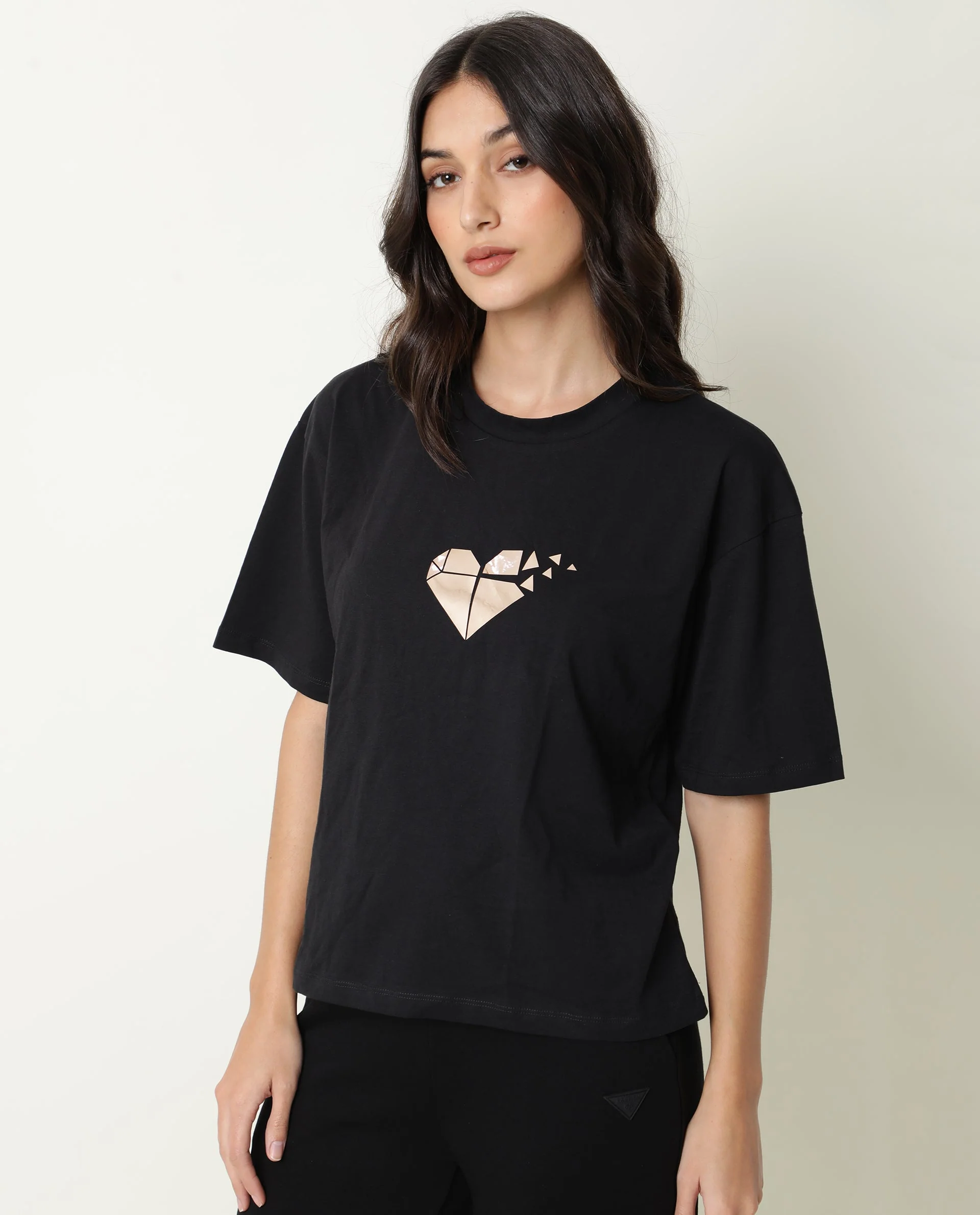 Rareism Womens Nat Black T-Shirt Cotton Fabric Regular Fit Half Sleeve Round Neck - Image 17