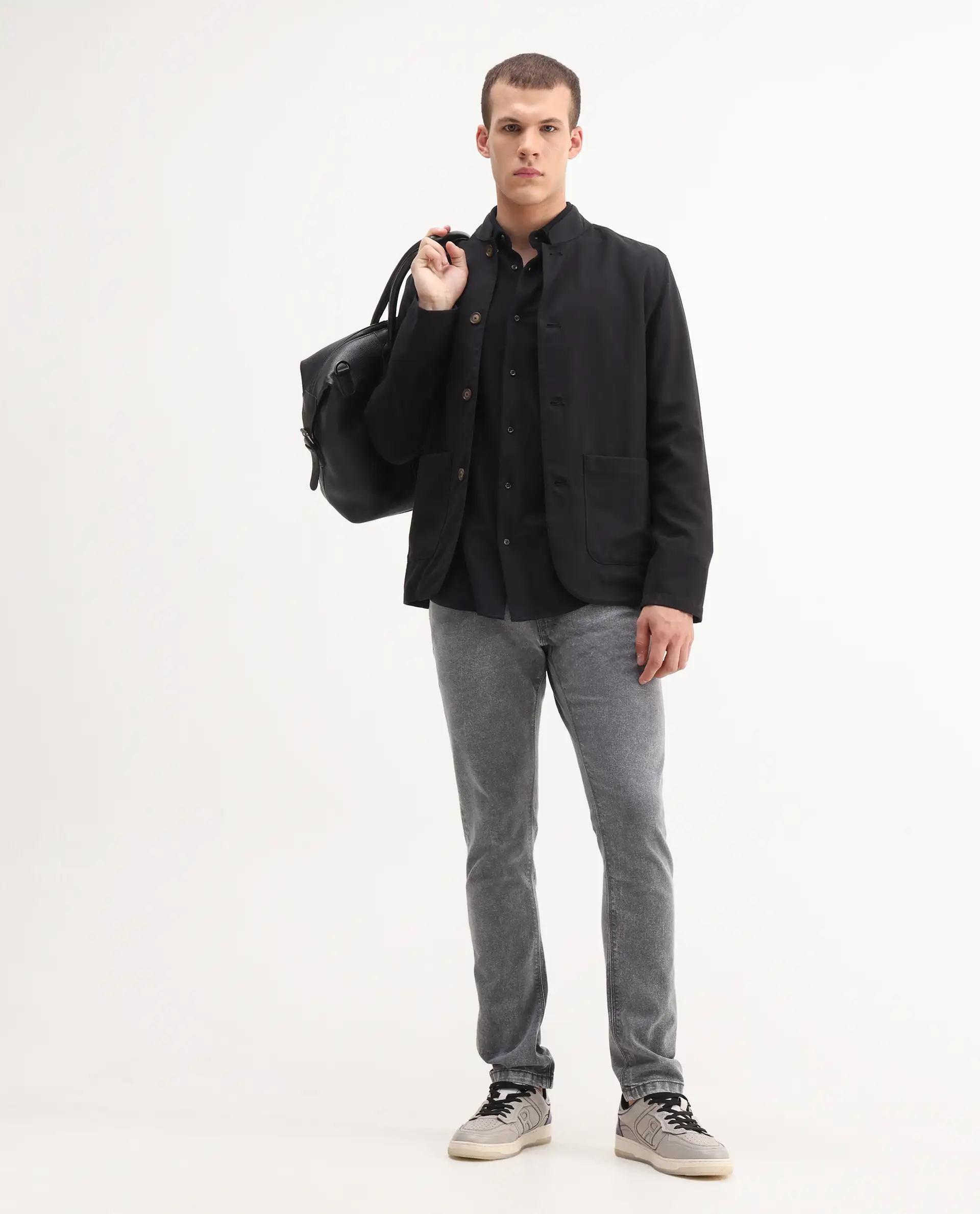 Rare Rabbit Men's Nater Light Grey Cotton Plain Hawk Slim Fit Jeans