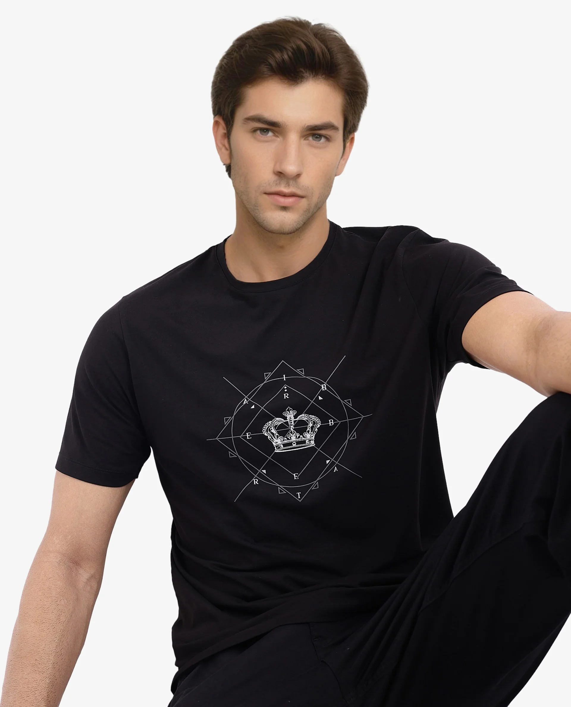 Rare Rabbit Men's Naz Black Cotton Graphic Print Regular Fit Half Sleeve Crew Neck T-Shirt