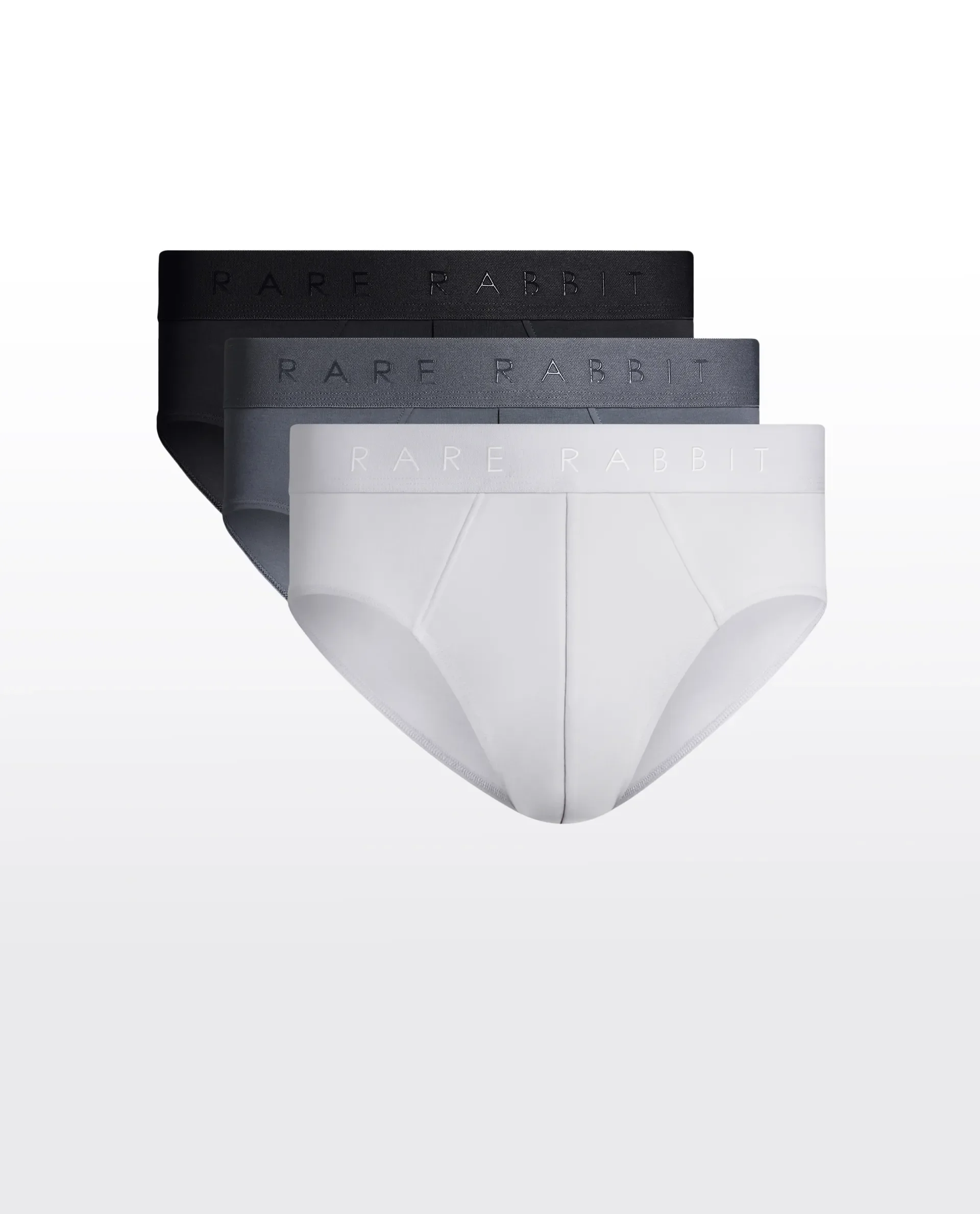 Rare Rabbit Men Near Black/White/Grey Soft Cotton Stretch Briefs (Pack Of 3)