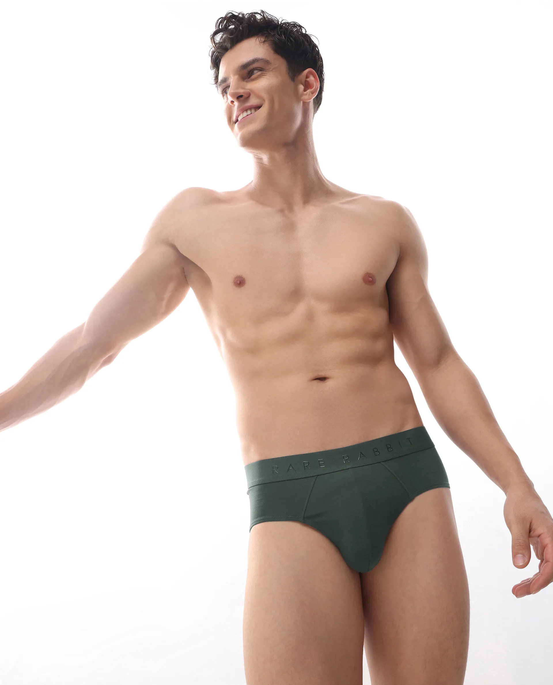Rare Rabbit Men Near Olive Soft Cotton Stretch Briefs (Pack Of 3) - Image 3