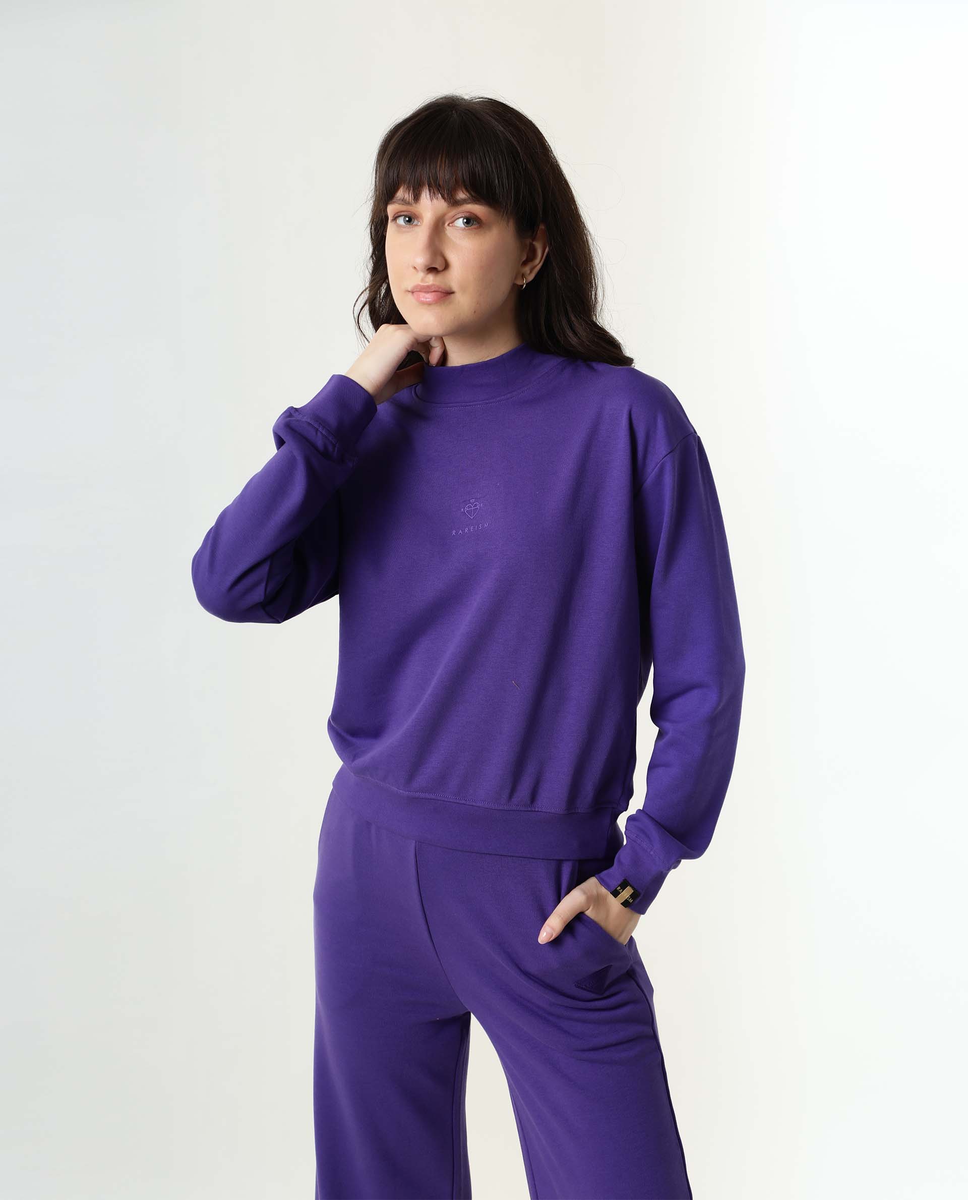 Rareism Women's Necker Purple High Neck Plain Relaxed Fit Sweatshirt - Image 12