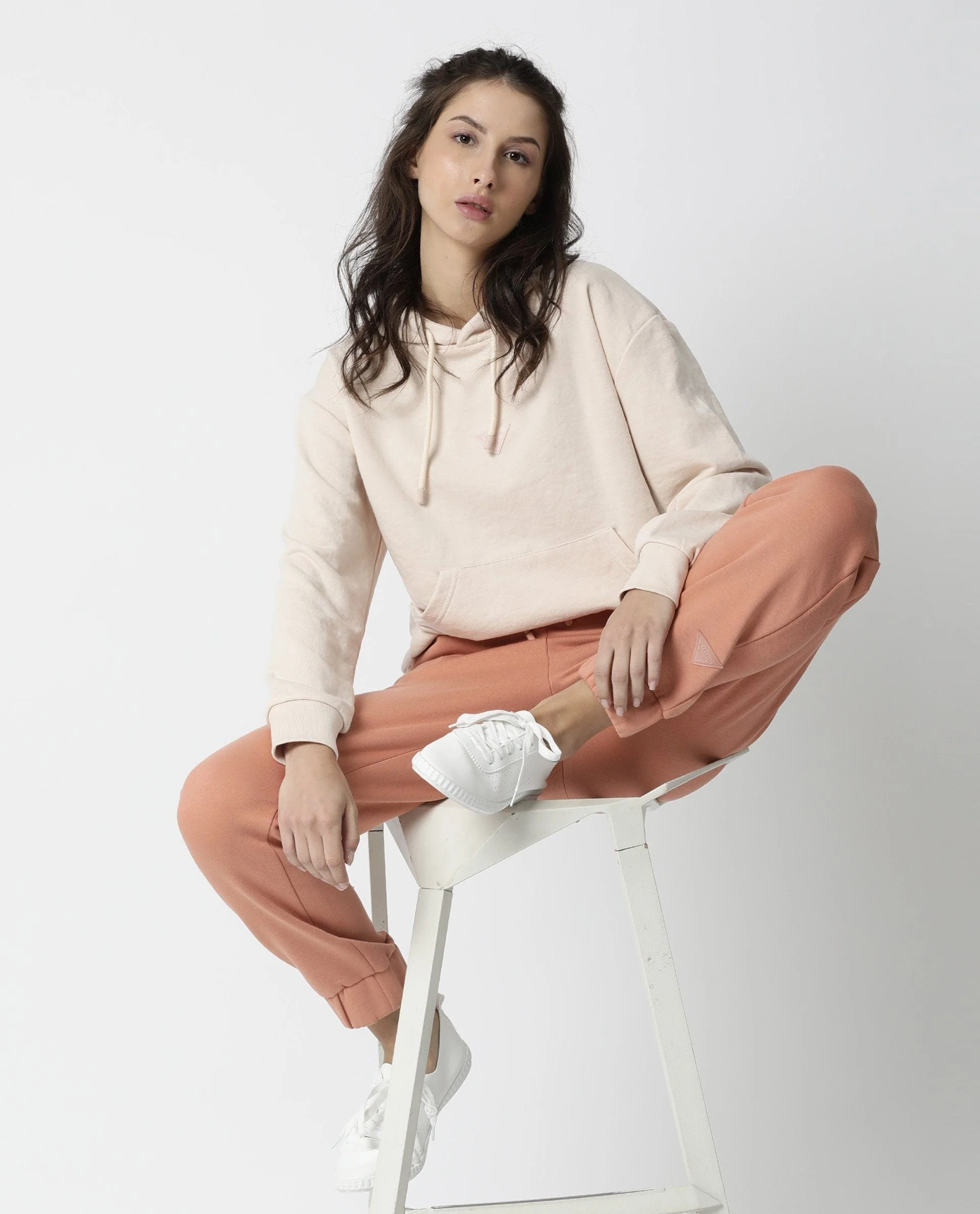 Rareism Women's Neo Orange Polyester Blend Plain Ankle Length Tailored Track Pant