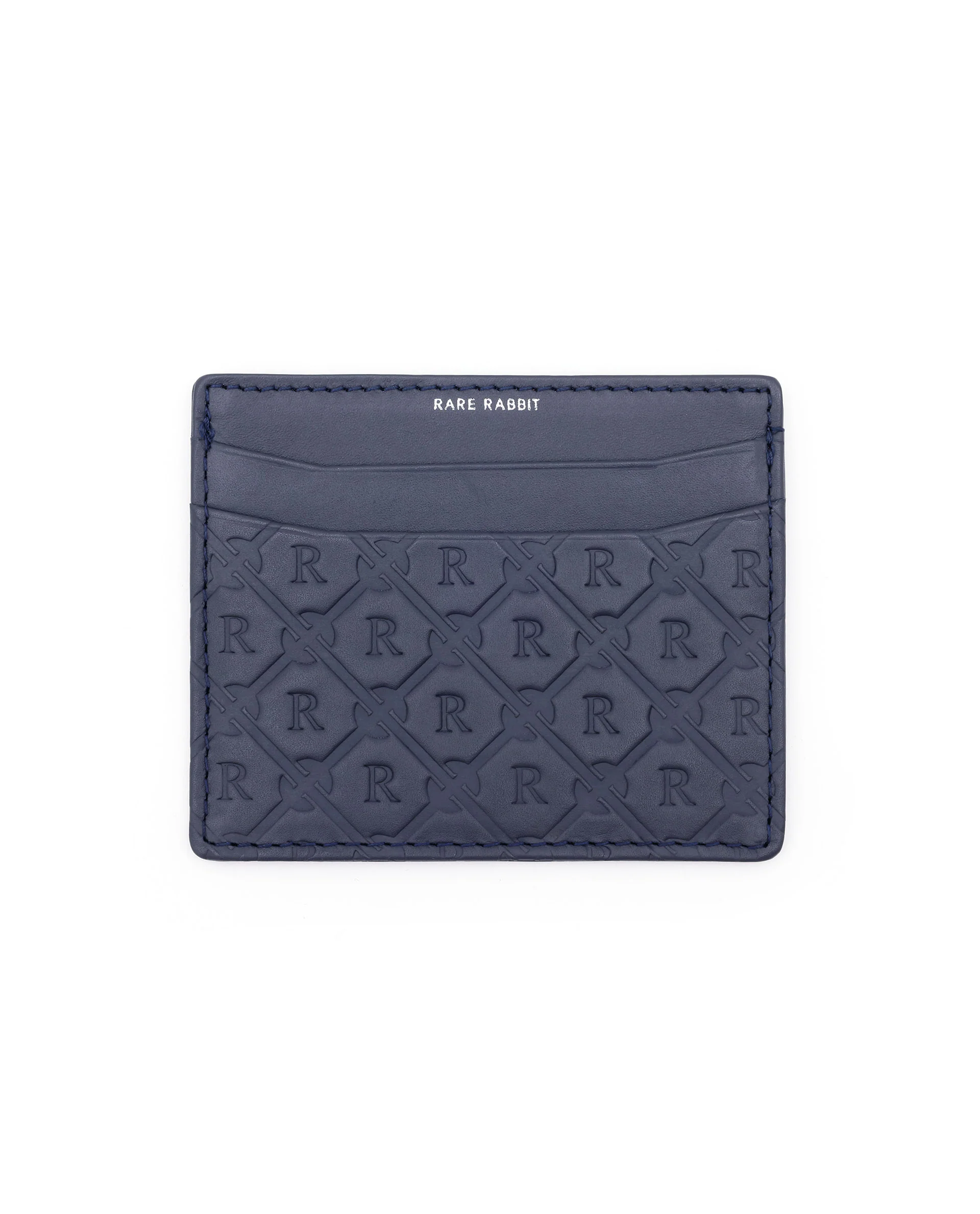 Rare Rabbit Men's Ness Blue Slim Rfid Monogram Embossed Credit Card Holder