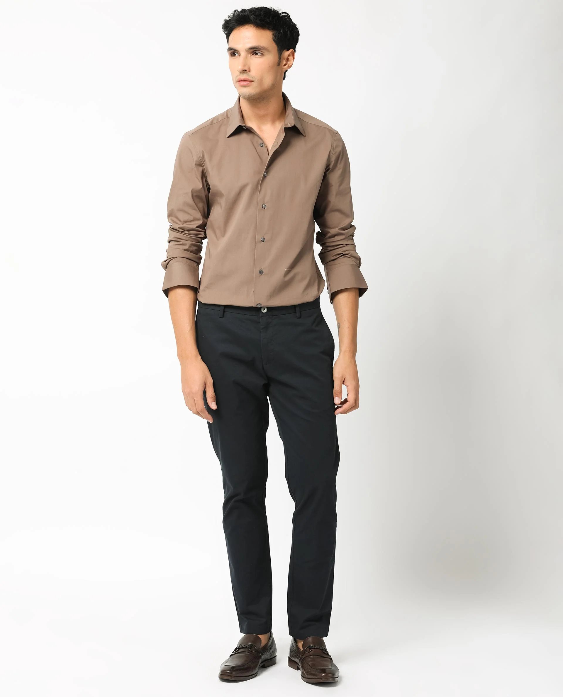 Rare Rabbit Men's Neutonss Brown Cotton Plain Regular Fit Full Sleeve Collared Shirt - Image 2