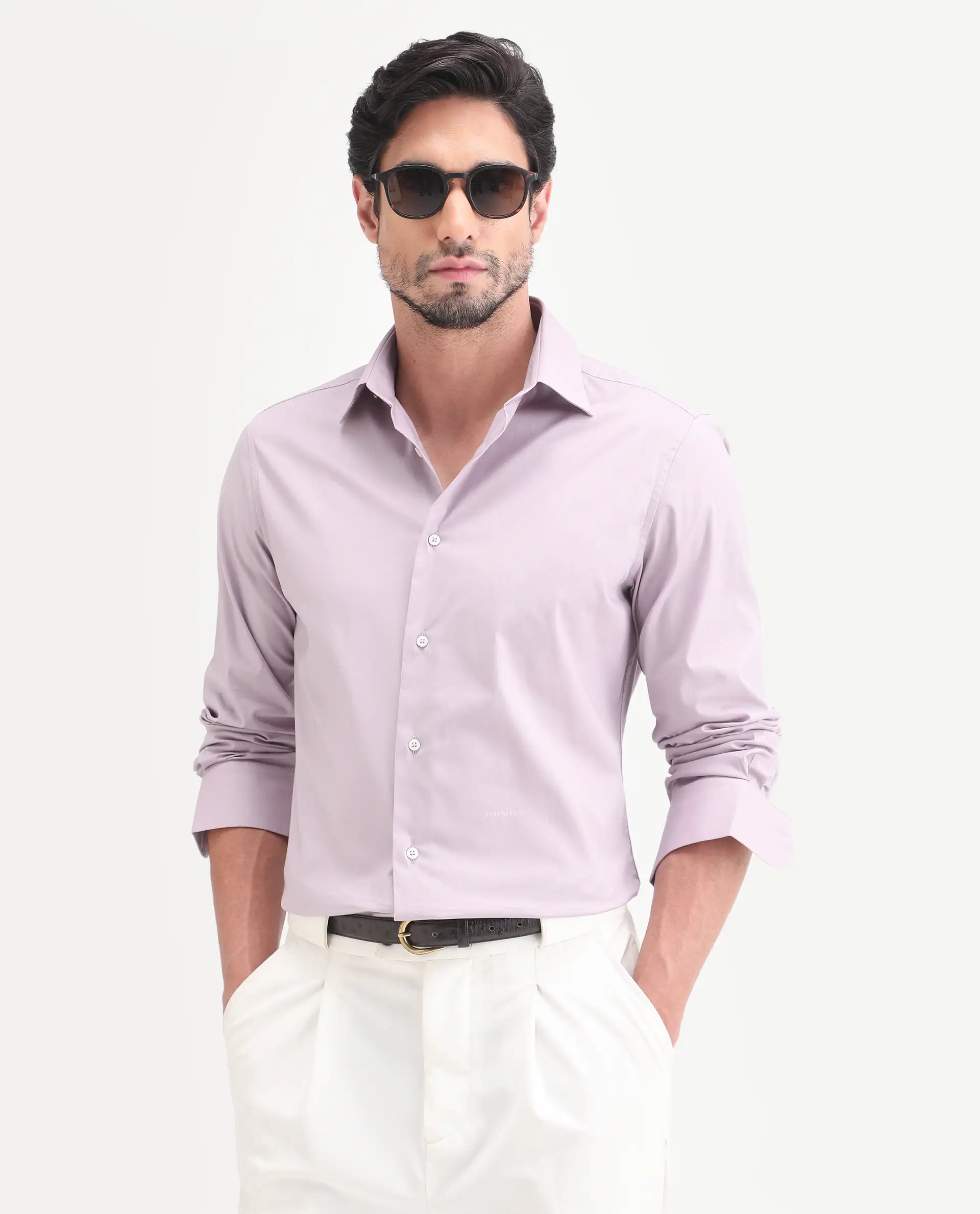 Rare Rabbit Men's Neutron-Ss26 Light Pink Cotton Blend Full Sleeve Spread Collar Regular Fit Plain Shirt